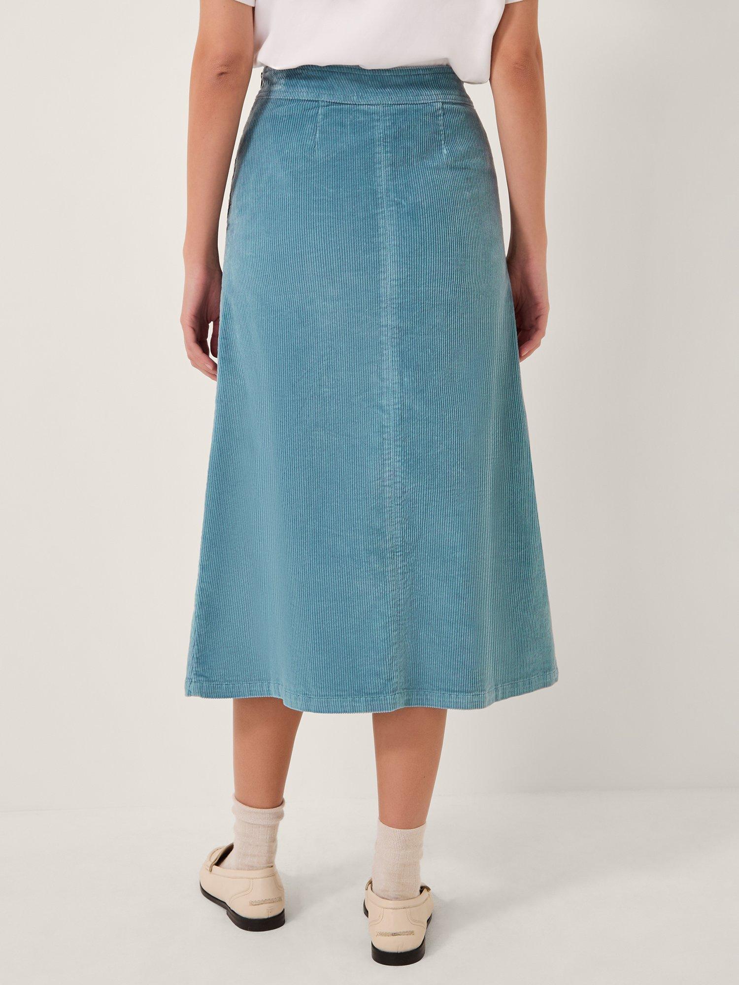Product image 2 of 5, which shows Monsoon Malika Corduroy Midi Skirt, Pale Blue, 8