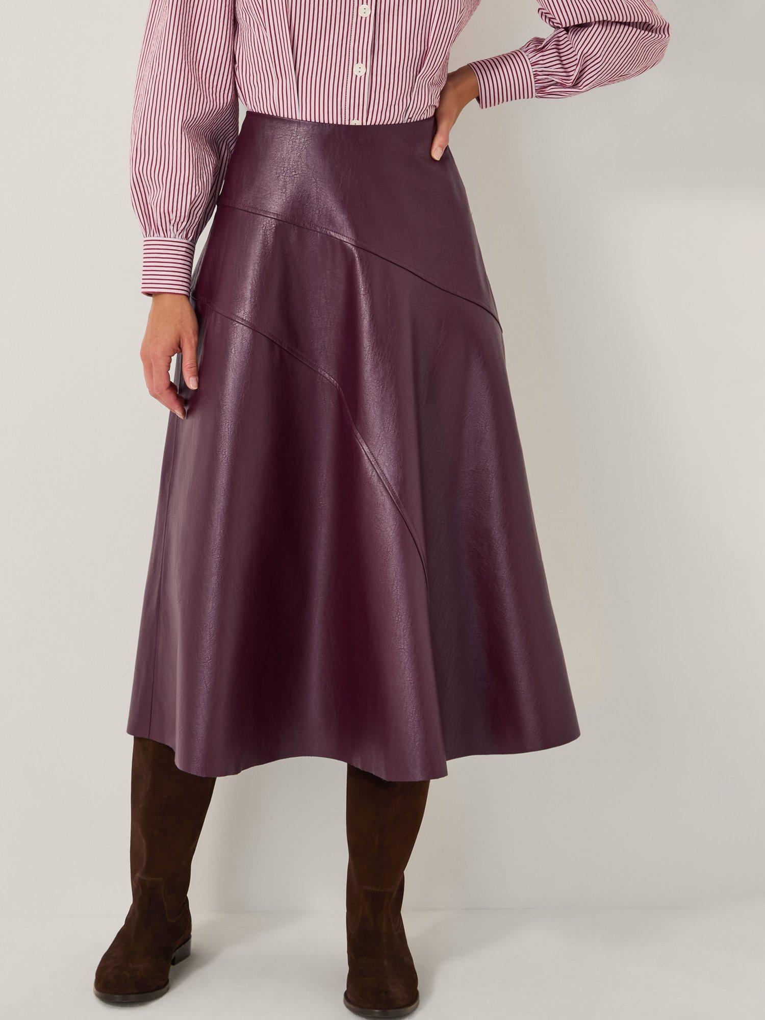 Monsoon Marnie Faux Leather Midi Skirt, Burgundy