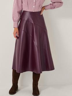 Monsoon Marnie Faux Leather Midi Skirt, Burgundy