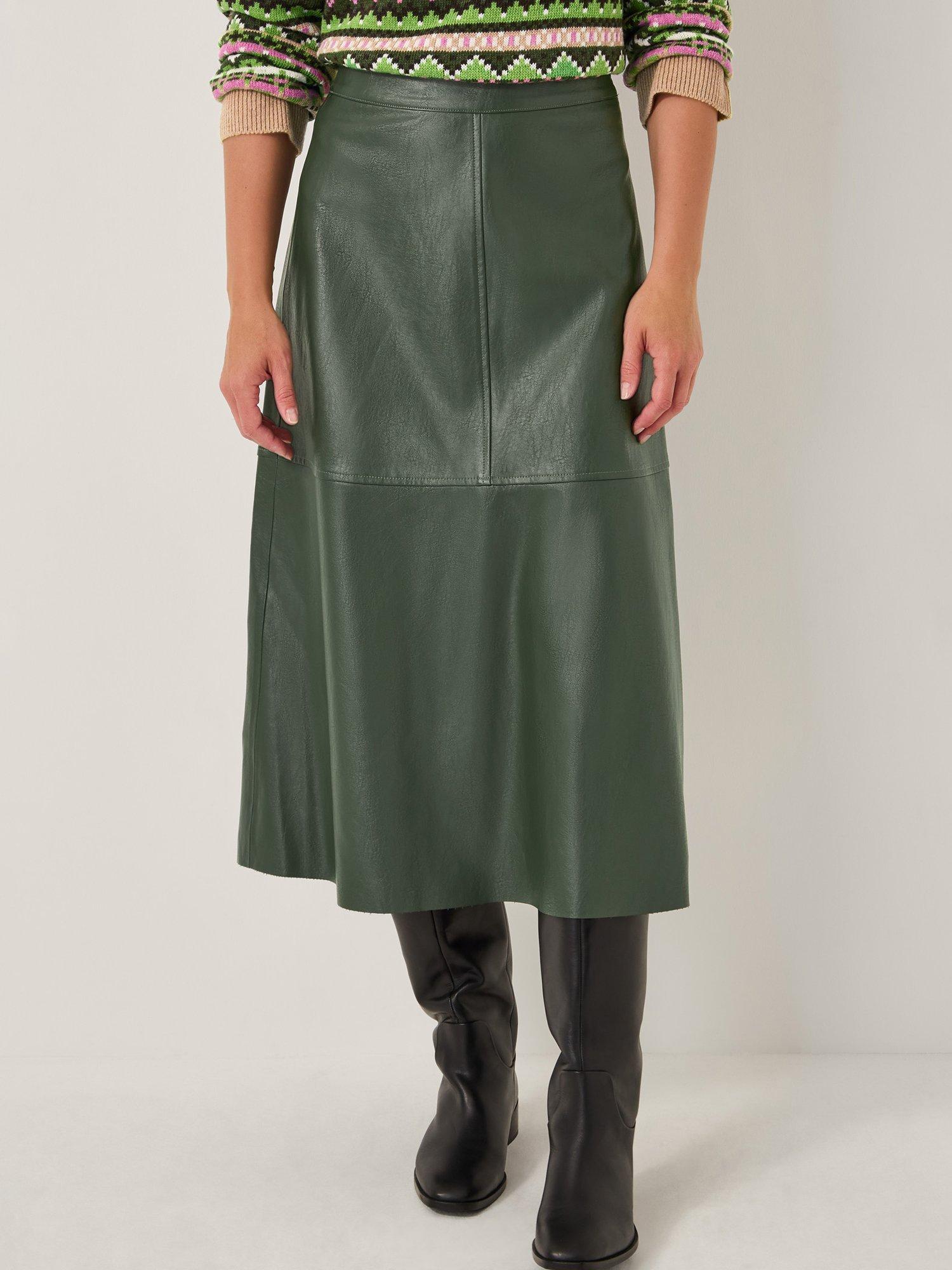 Monsoon Pippa Faux Leather Midi Skirt, Green
