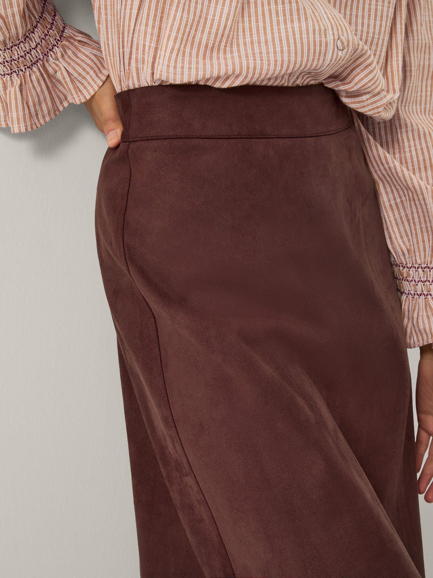 Product image 5 of 6, which shows Monsoon Rowan Suedette A-Line Midi Skirt, Chocolate, 8