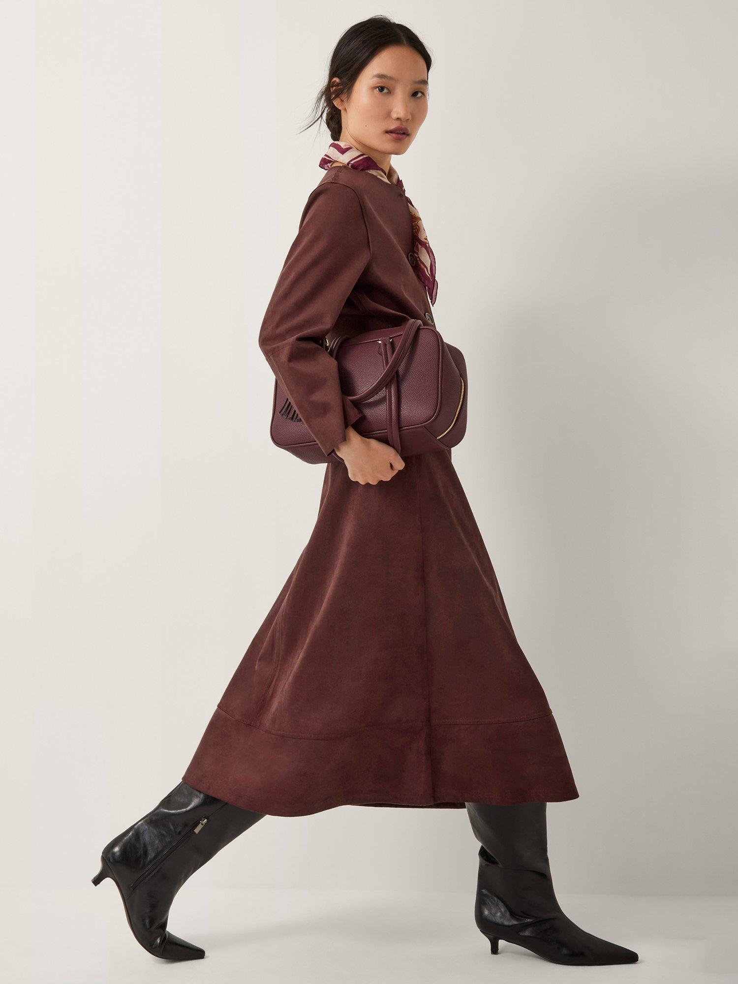 Product image 6 of 6, which shows Monsoon Rowan Suedette A-Line Midi Skirt, Chocolate, 8