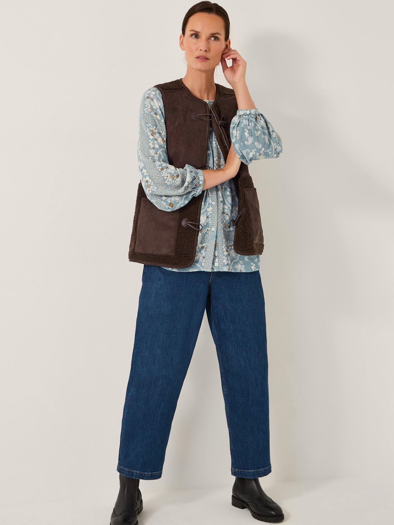 Product image 1 of 4, which shows Monsoon Teri Borg Duffle Gilet, Chocolate, XL