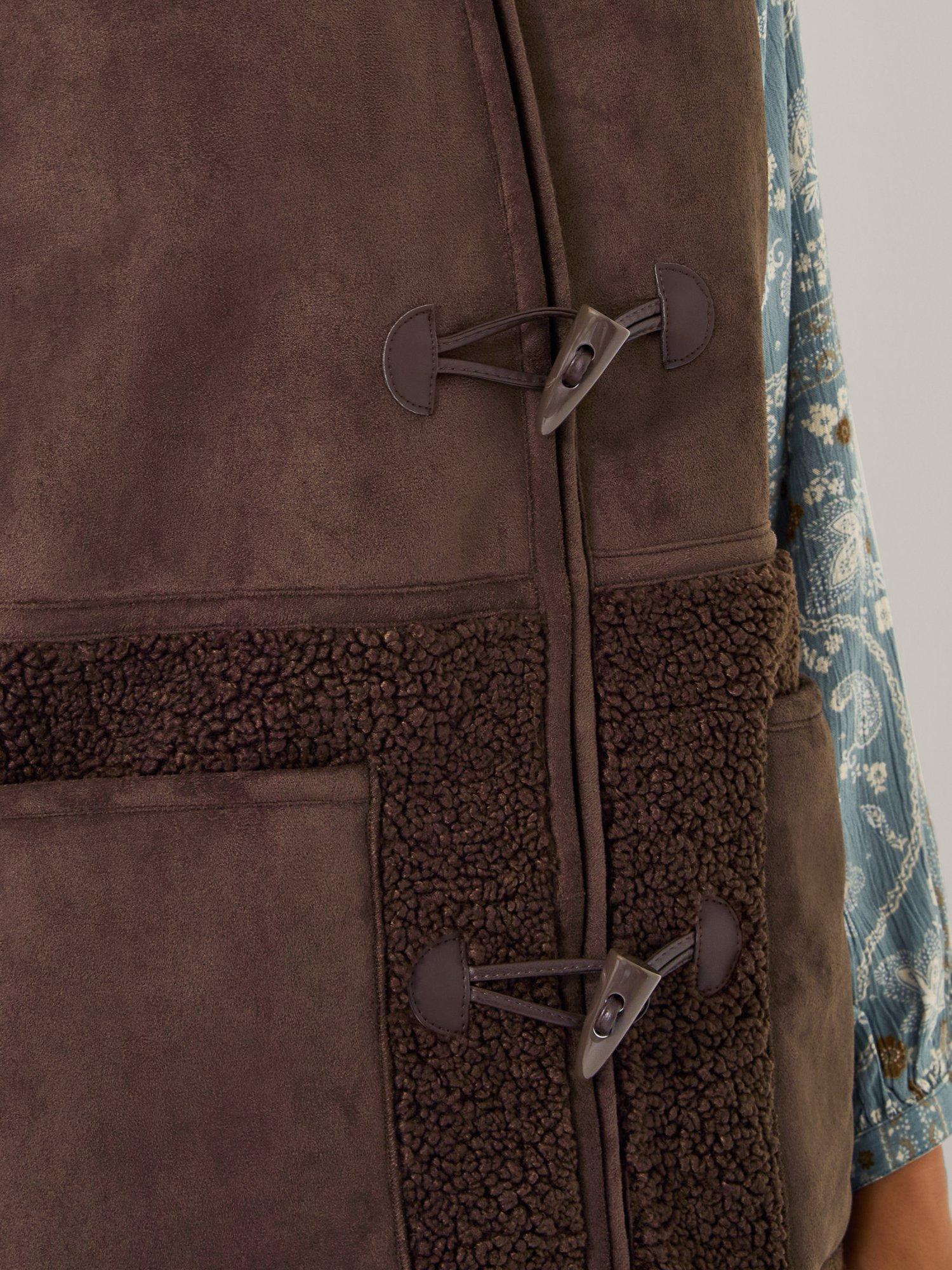 Product image 3 of 4, which shows Monsoon Teri Borg Duffle Gilet, Chocolate, XL