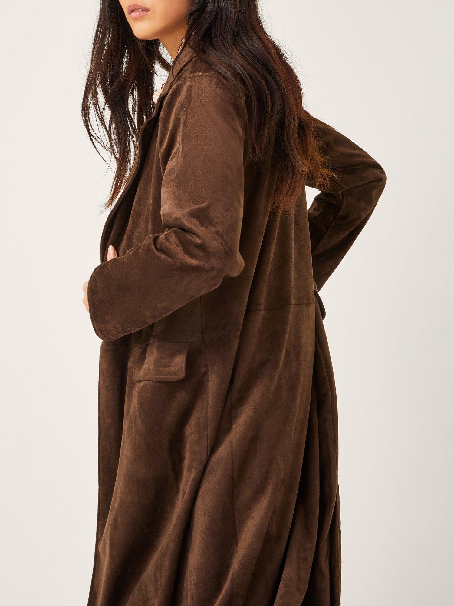 Product image 4 of 5, which shows Monsoon Tove Suedette Trench Coat, Chocolate, S