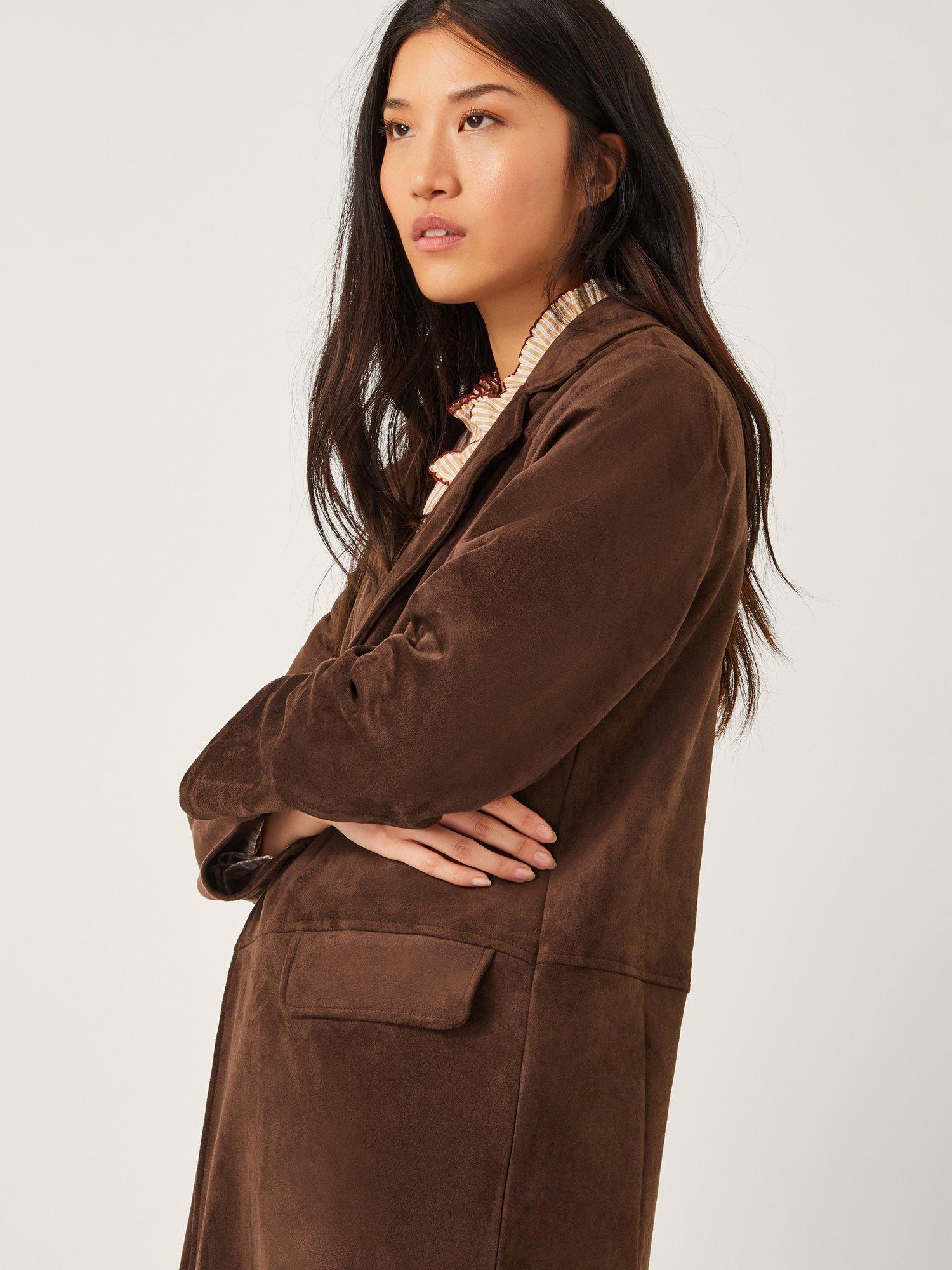 Product image 5 of 5, which shows Monsoon Tove Suedette Trench Coat, Chocolate, S
