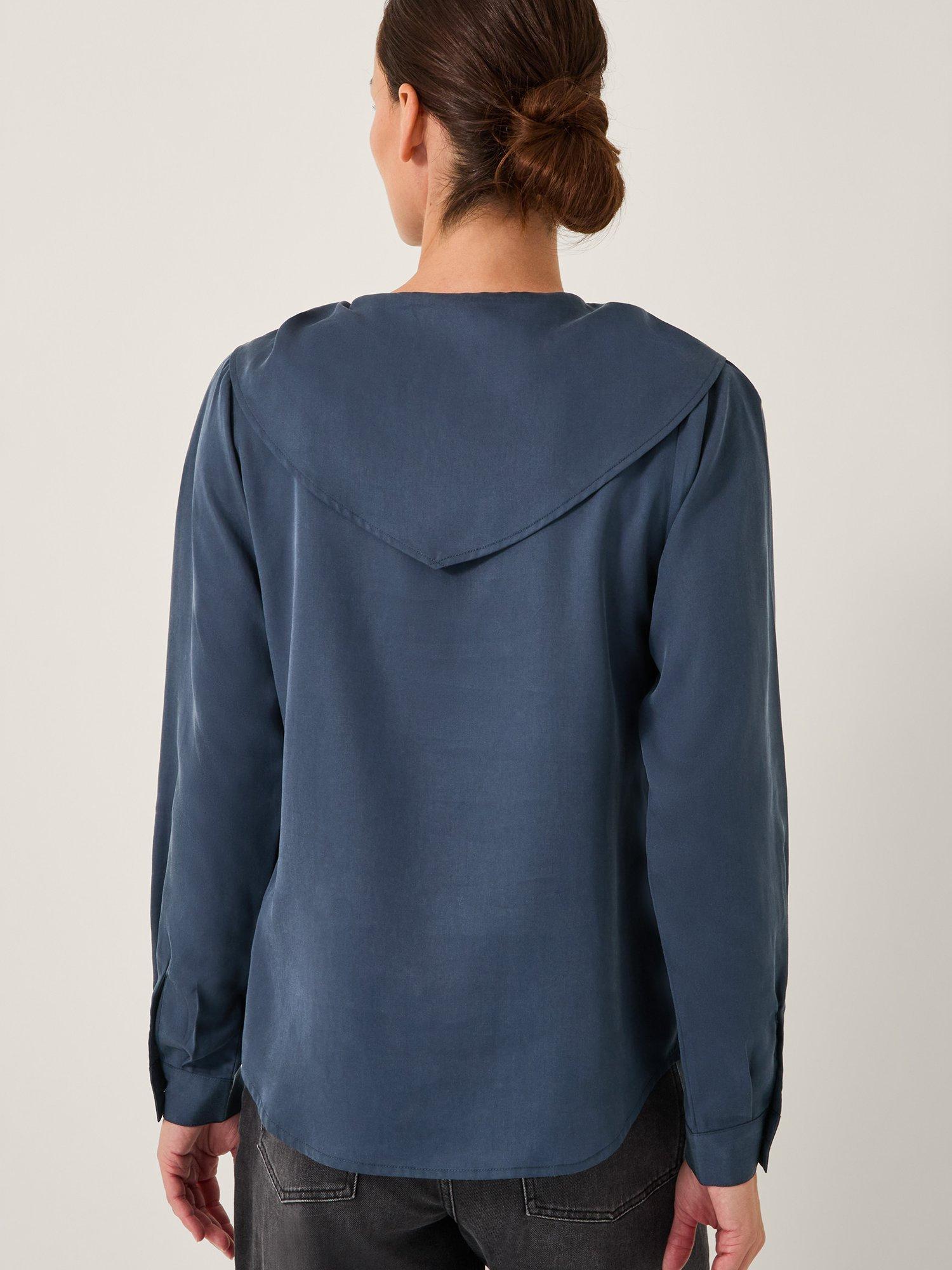Product image 2 of 5, which shows Monsoon Drew Tie-Neck Blouse, Blue, 8