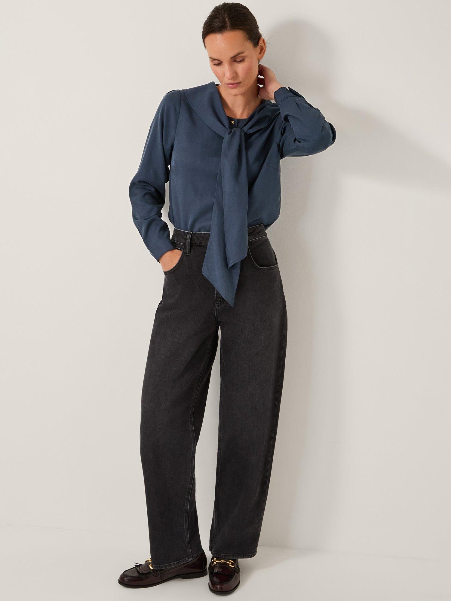 Product image 3 of 5, which shows Monsoon Drew Tie-Neck Blouse, Blue, 8