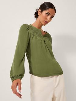 Monsoon Fila Floral Embroidered Blouse, Green, Green