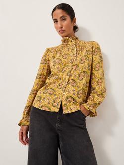 Monsoon Mabel Paisley Frill Shirt, Ochre, Ochre