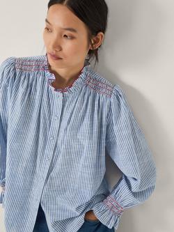 Monsoon Maeve Stripe Ruffle Shirt, Blue, Blue