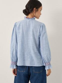 Monsoon Maeve Stripe Ruffle Shirt, Blue - view 2, Blue
