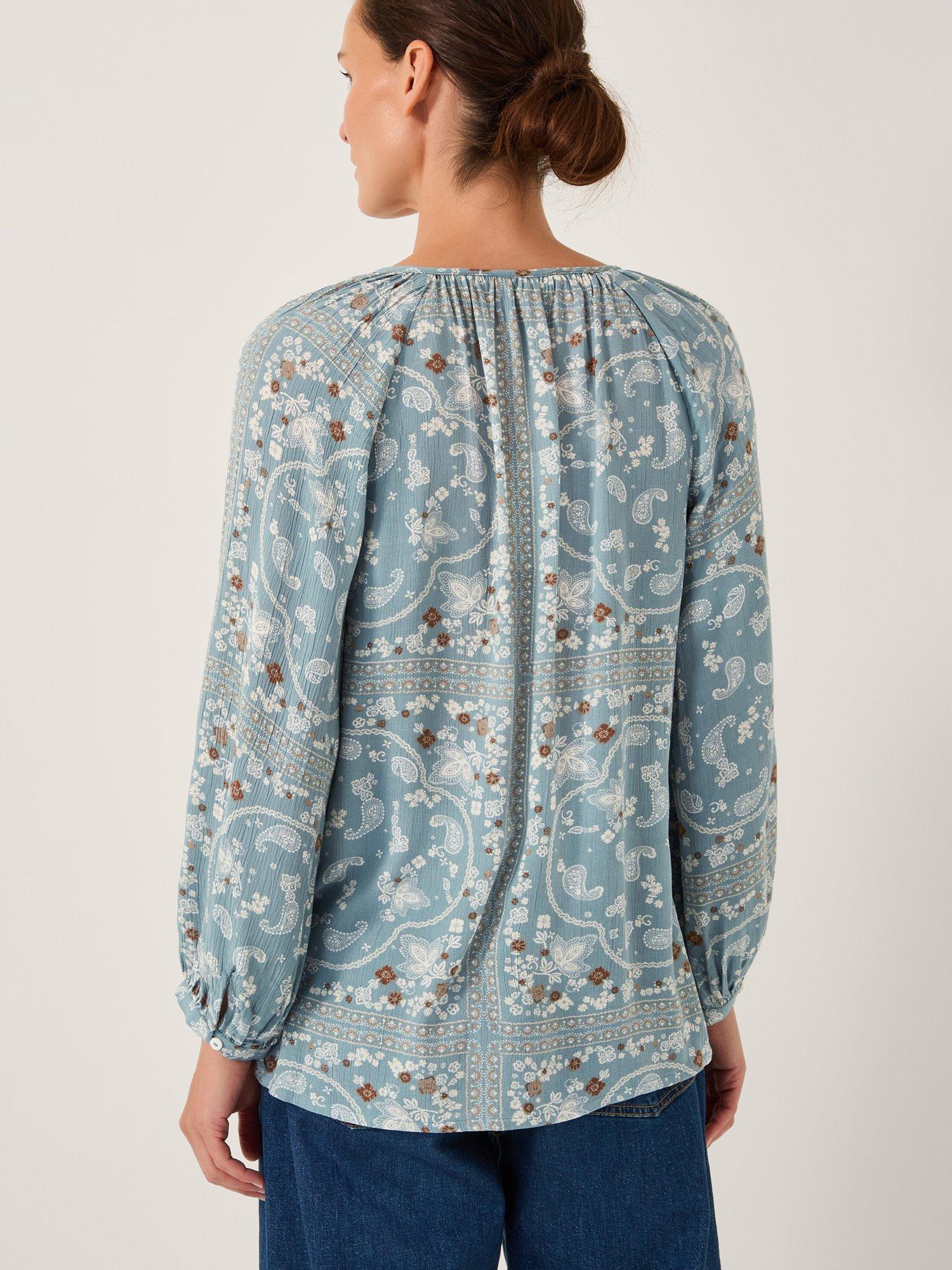 Product image 2 of 5, which shows Monsoon Mandy Paisley Print Blouse, Blue, L