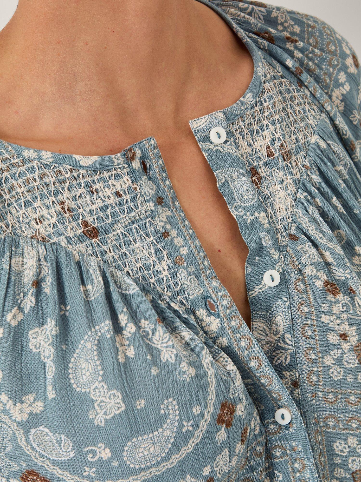 Product image 4 of 5, which shows Monsoon Mandy Paisley Print Blouse, Blue, L