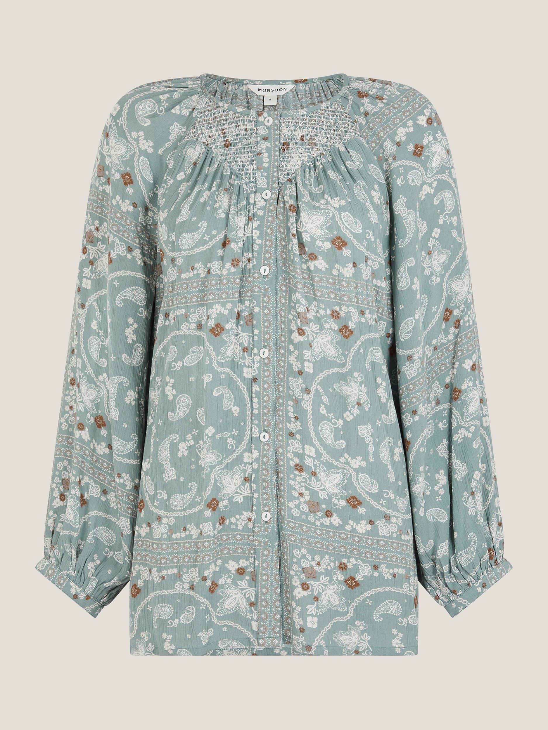 Product image 5 of 5, which shows Monsoon Mandy Paisley Print Blouse, Blue, L