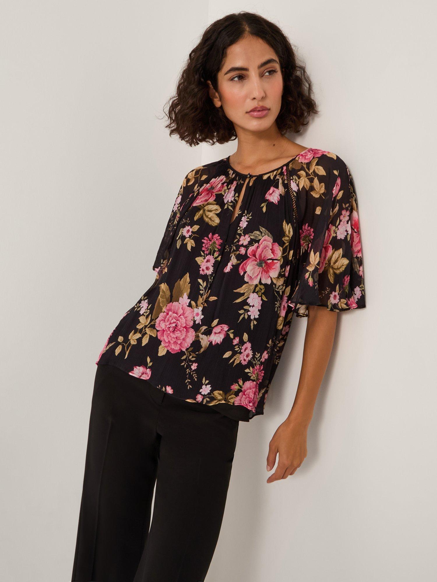 Product image 1 of 5, which shows Monsoon Mariel Floral Blouse, Black, S