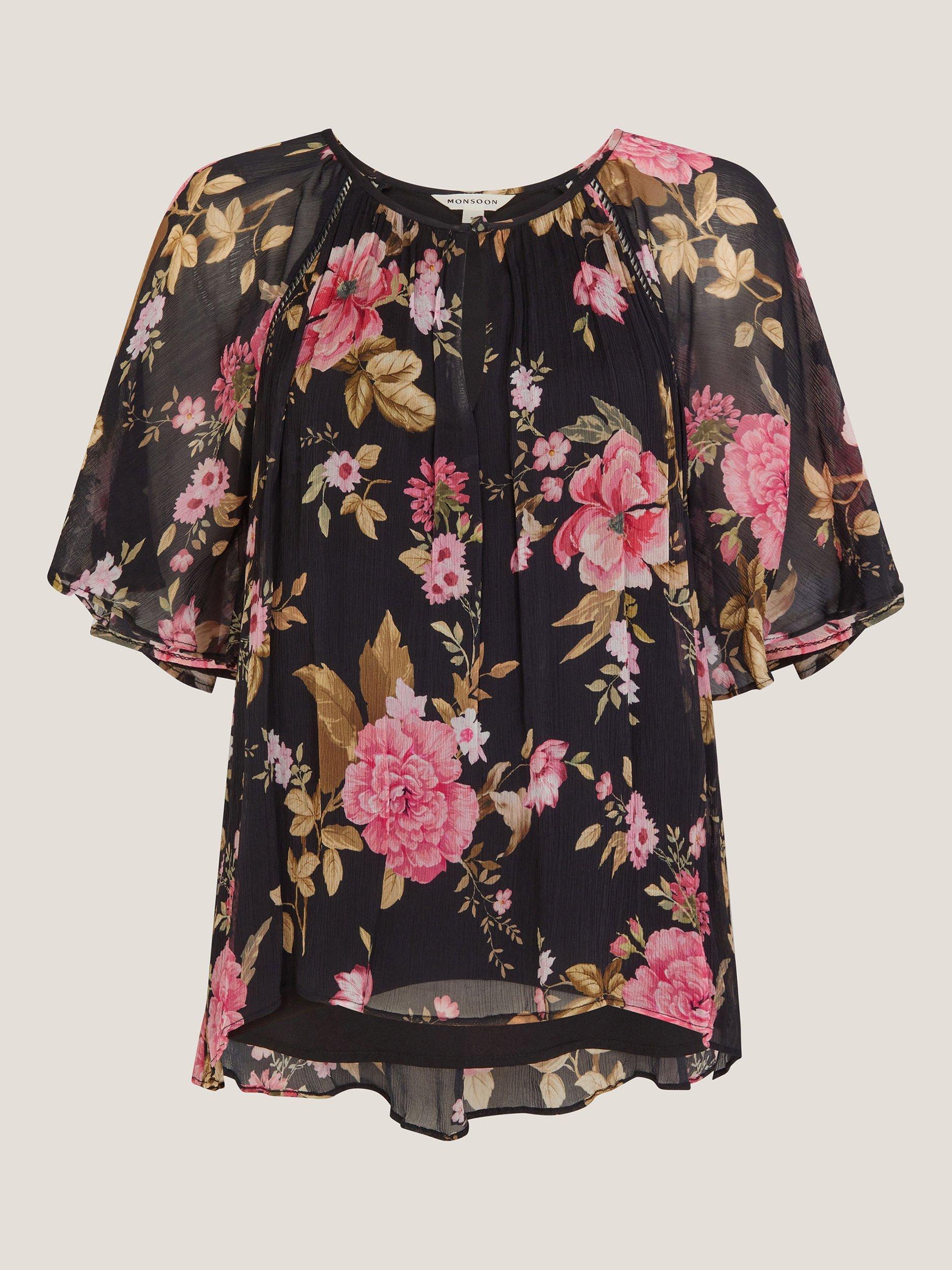 Product image 5 of 5, which shows Monsoon Mariel Floral Blouse, Black, S