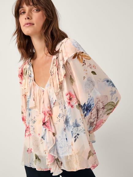 Monsoon Sasha Floral Blouse, Cream, Cream
