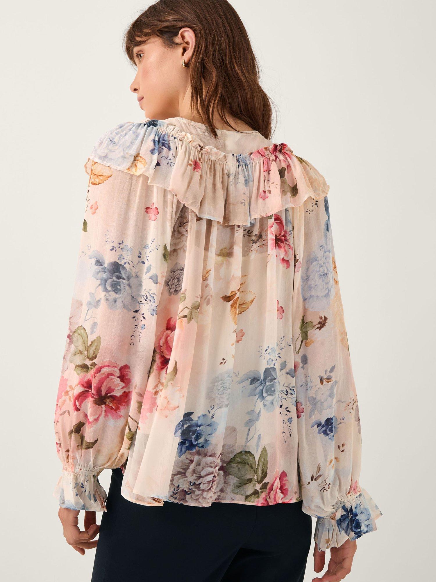 Product image 2 of 5, which shows Monsoon Sasha Floral Blouse, Cream, S