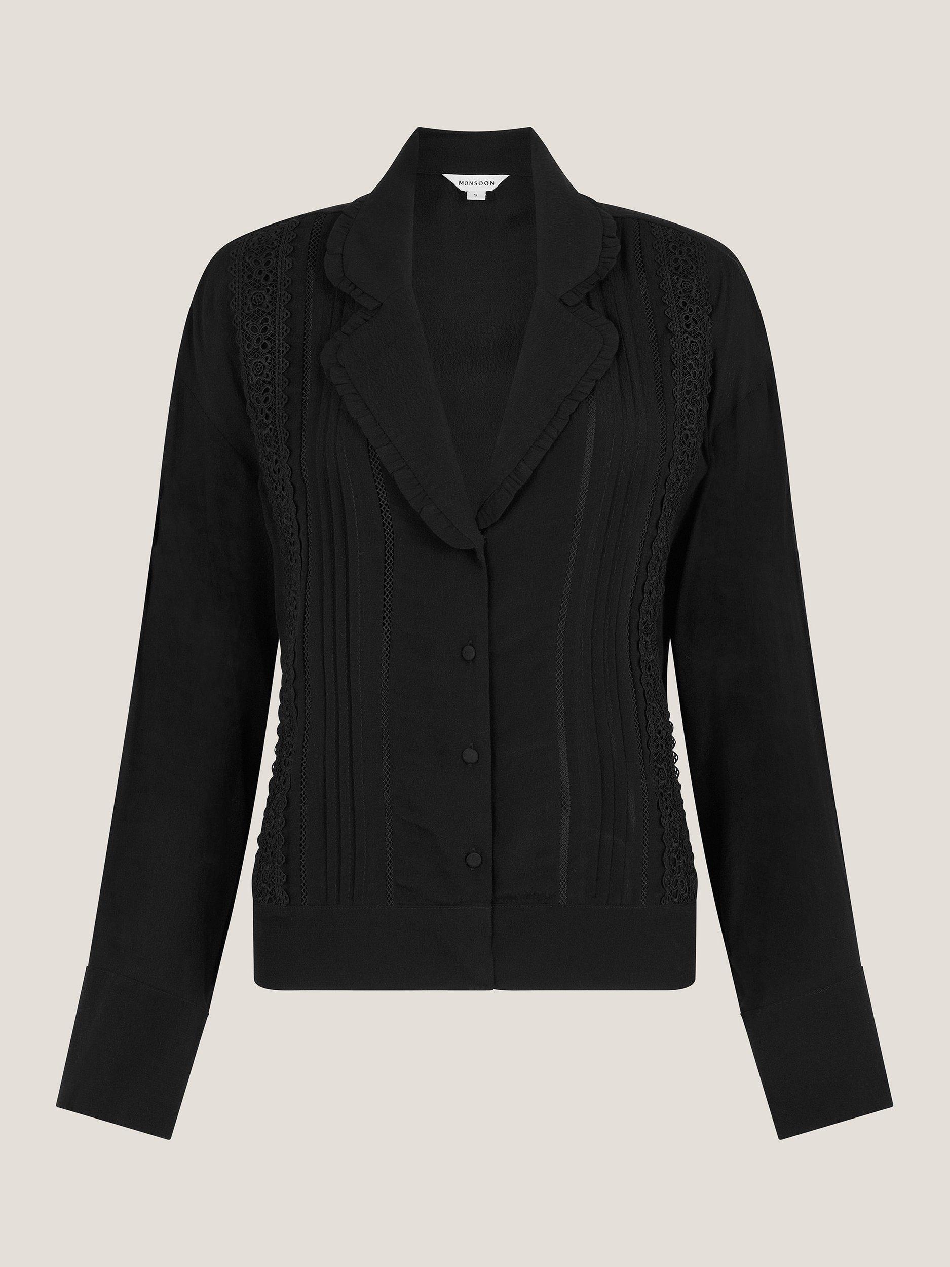 Product image 5 of 5, which shows Monsoon Tamara Lace Blouse, Black, S