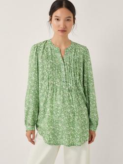 Monsoon Tortie Floral Pintuck Blouse, Green, Green