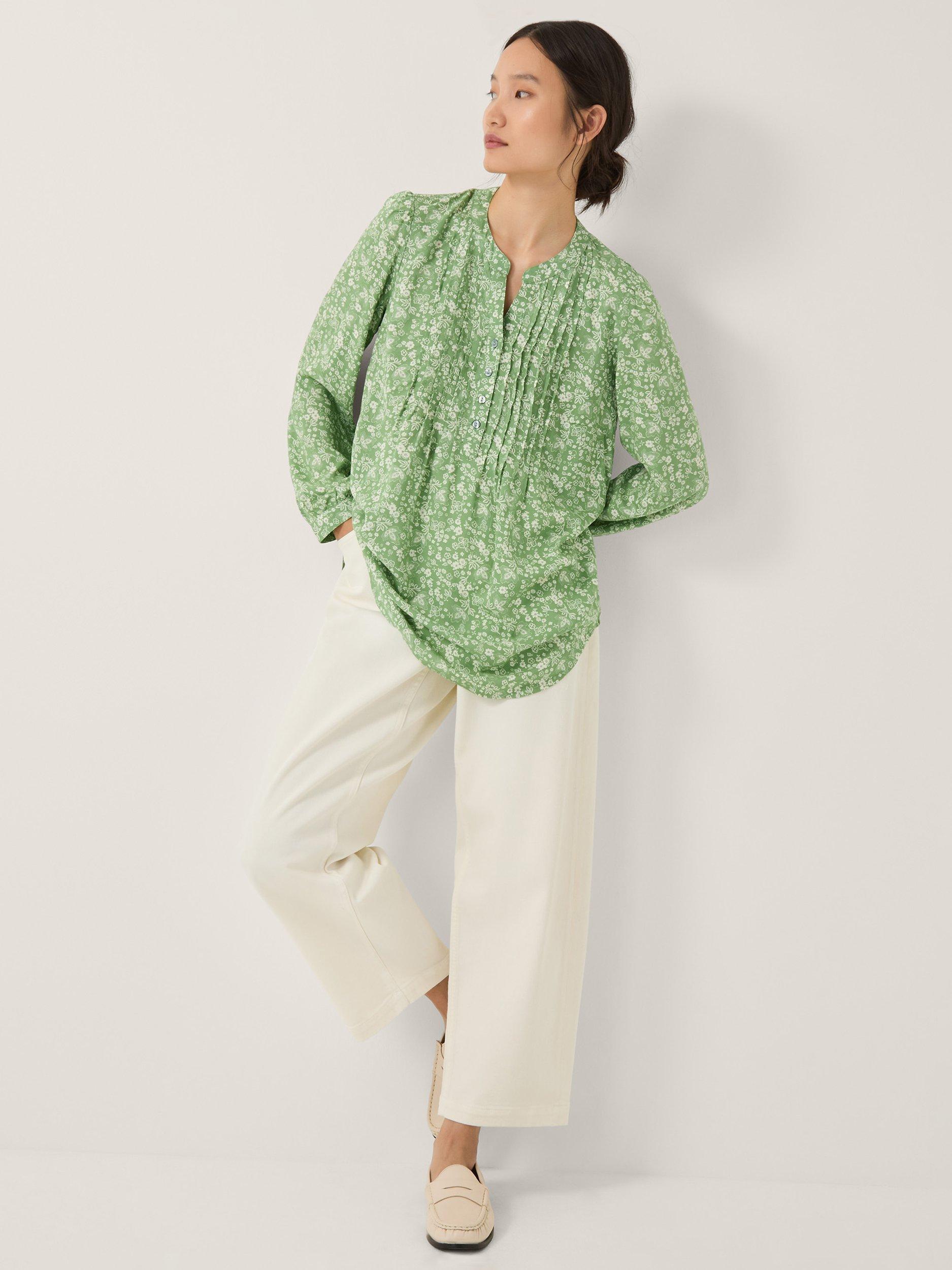 Product image 3 of 5, which shows Monsoon Tortie Floral Pintuck Blouse, Green, S