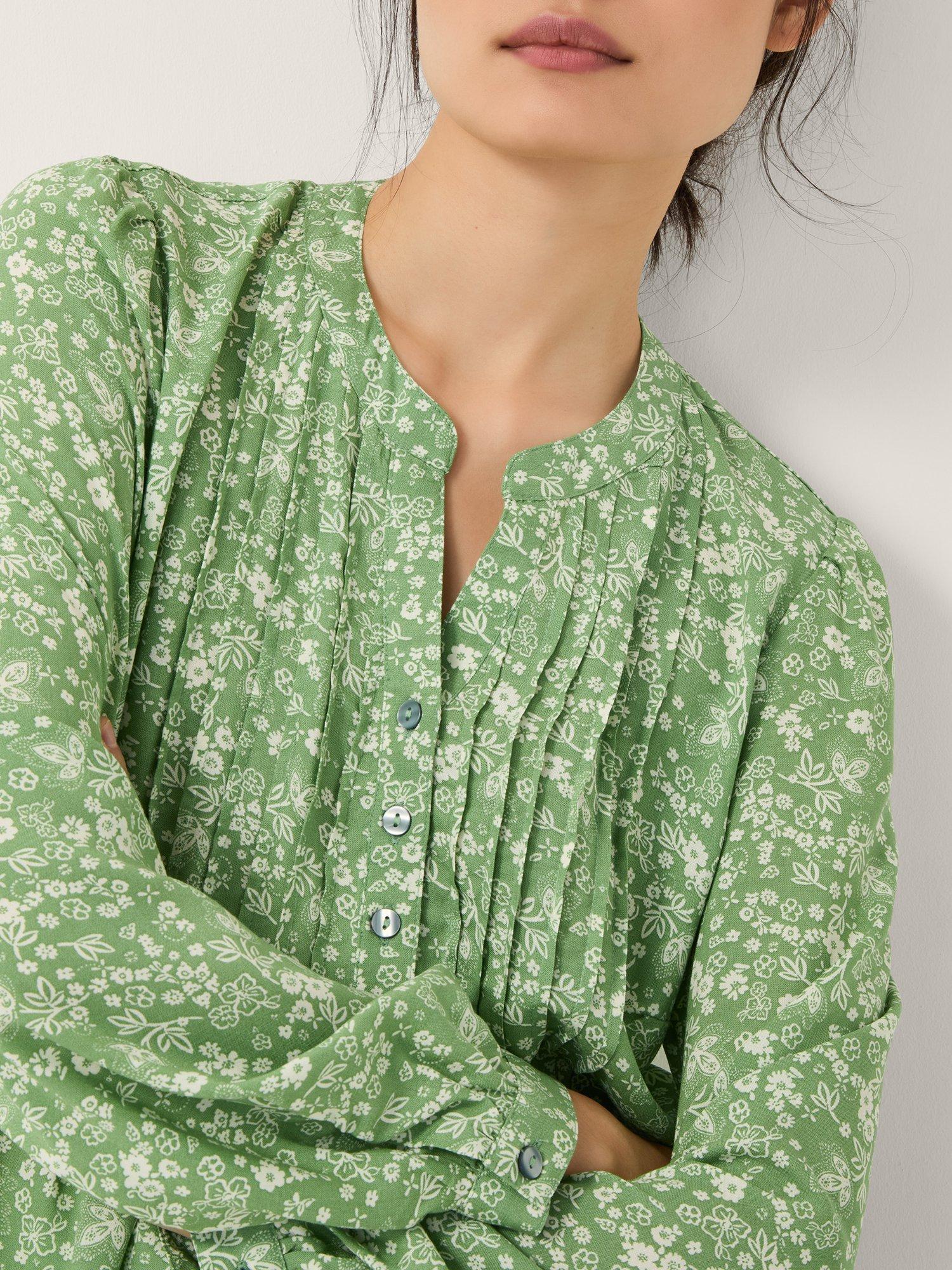 Product image 4 of 5, which shows Monsoon Tortie Floral Pintuck Blouse, Green, S