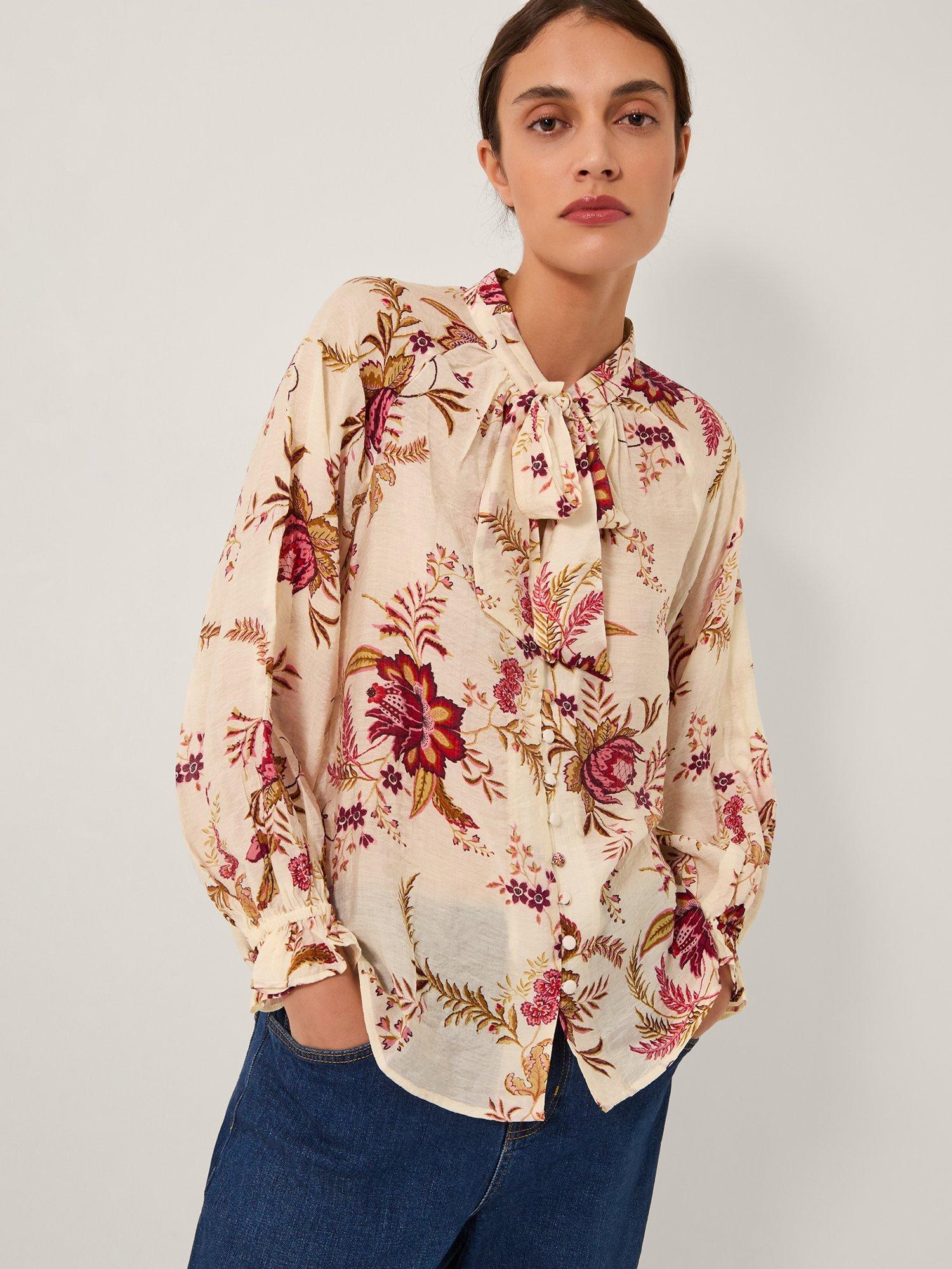 Product image 1 of 5, which shows Monsoon Yasmina Floral Print Blouse, Ivory, L