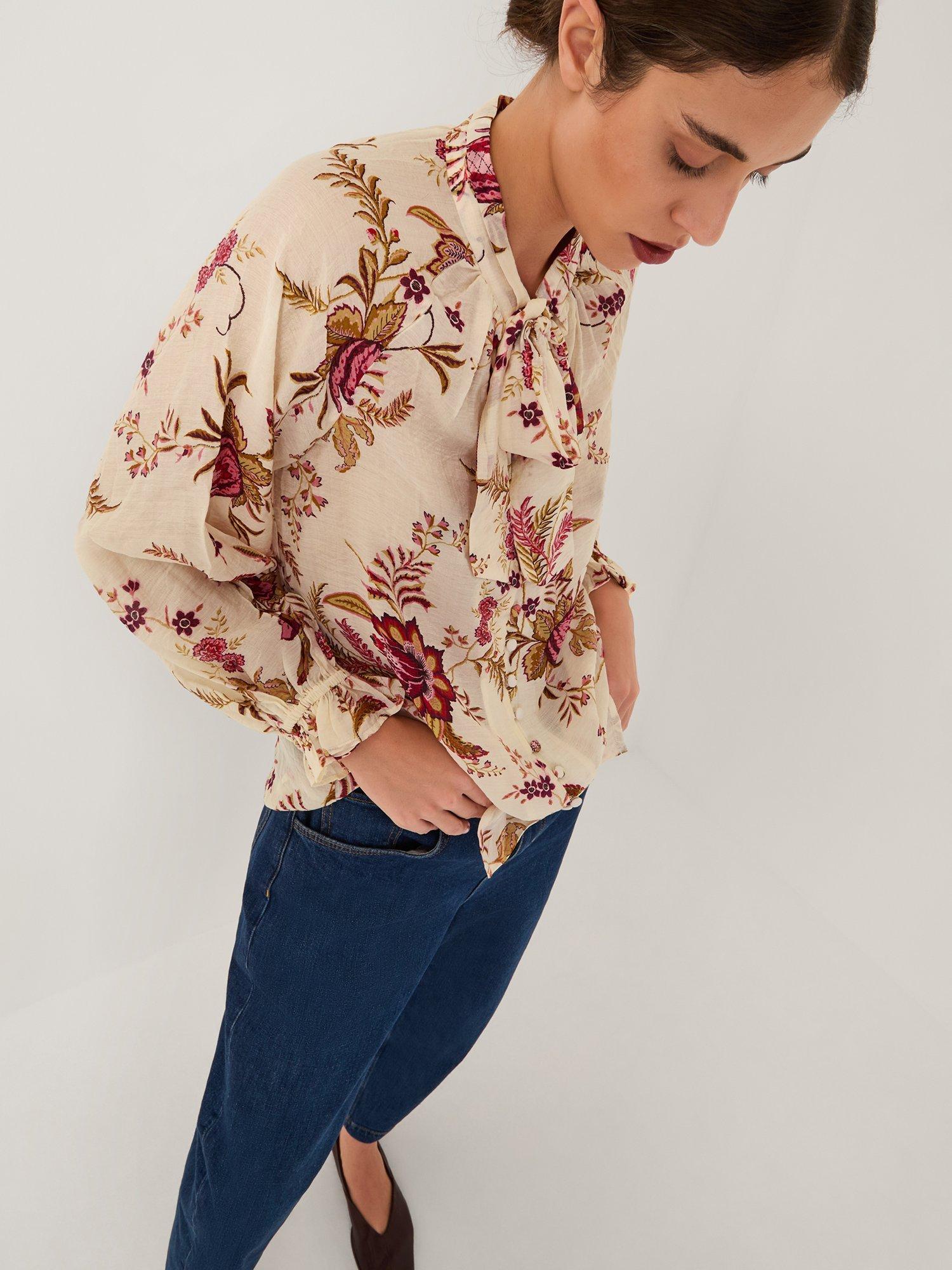 Product image 3 of 5, which shows Monsoon Yasmina Floral Print Blouse, Ivory, L