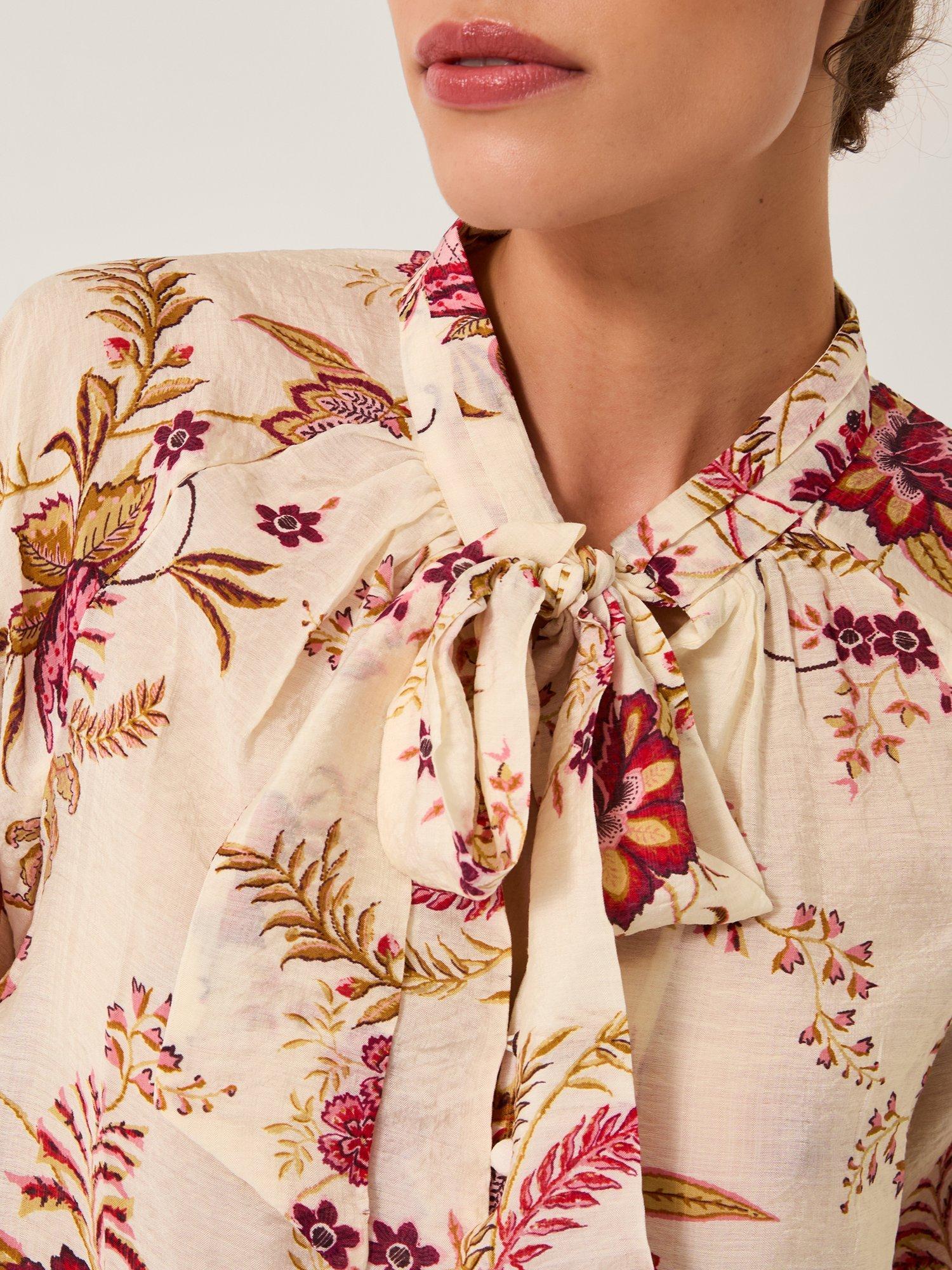 Product image 4 of 5, which shows Monsoon Yasmina Floral Print Blouse, Ivory, L