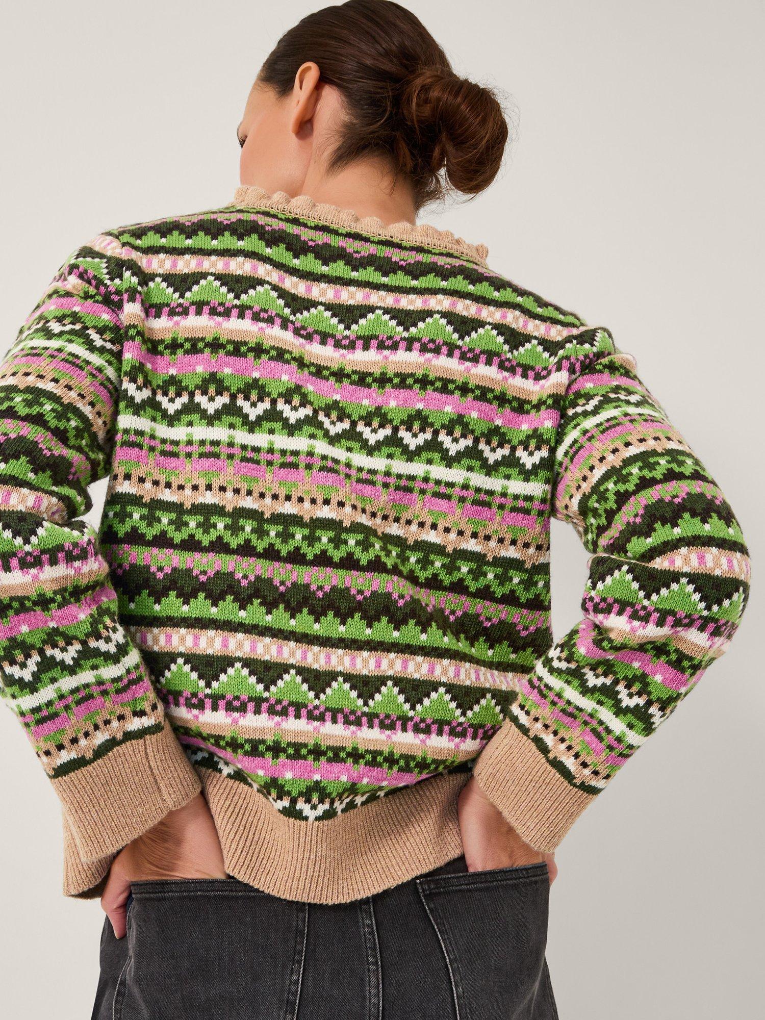 Product image 2 of 5, which shows Monsoon Fira Fair Isle Jumper, Green, S