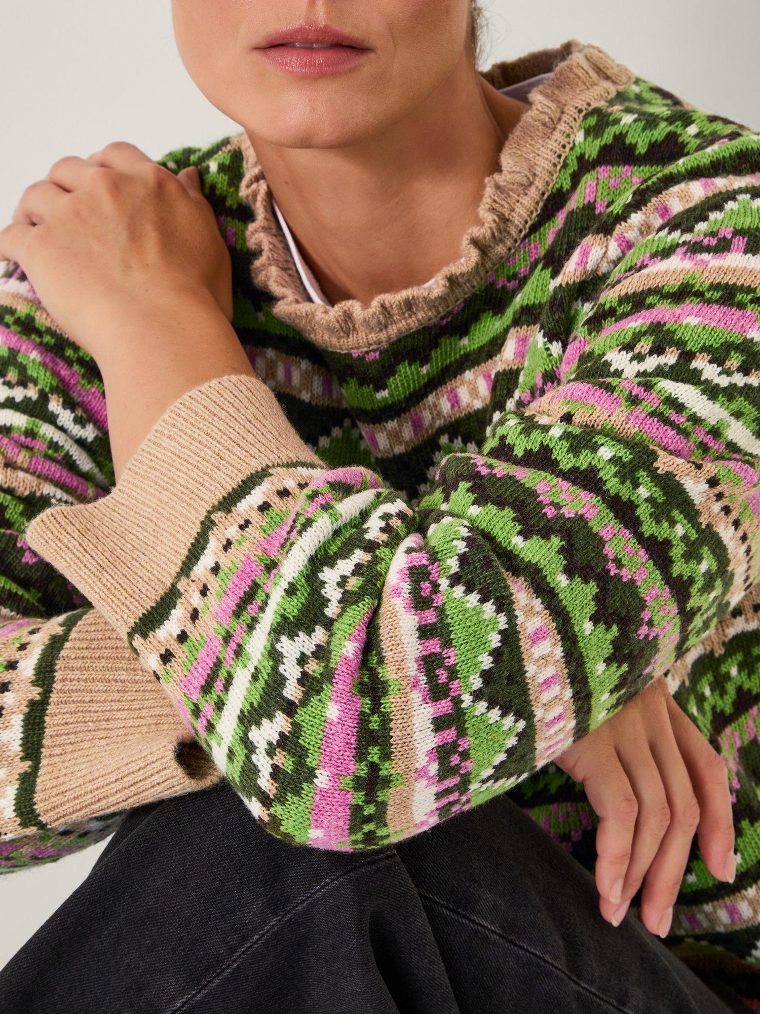 Product image 4 of 5, which shows Monsoon Fira Fair Isle Jumper, Green, S