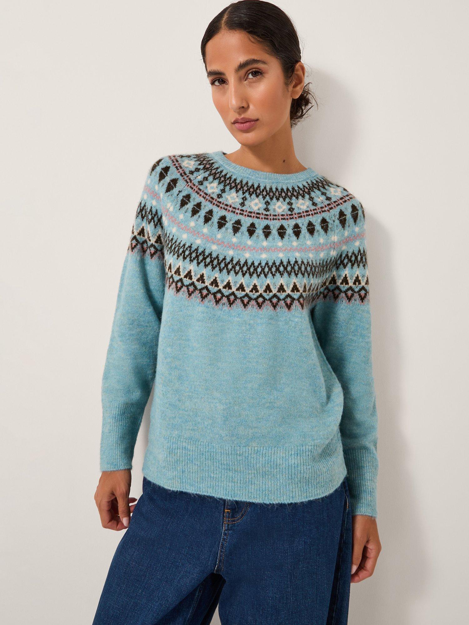Product image 1 of 5, which shows Monsoon Fran Fair Isle Jumper, Blue, S