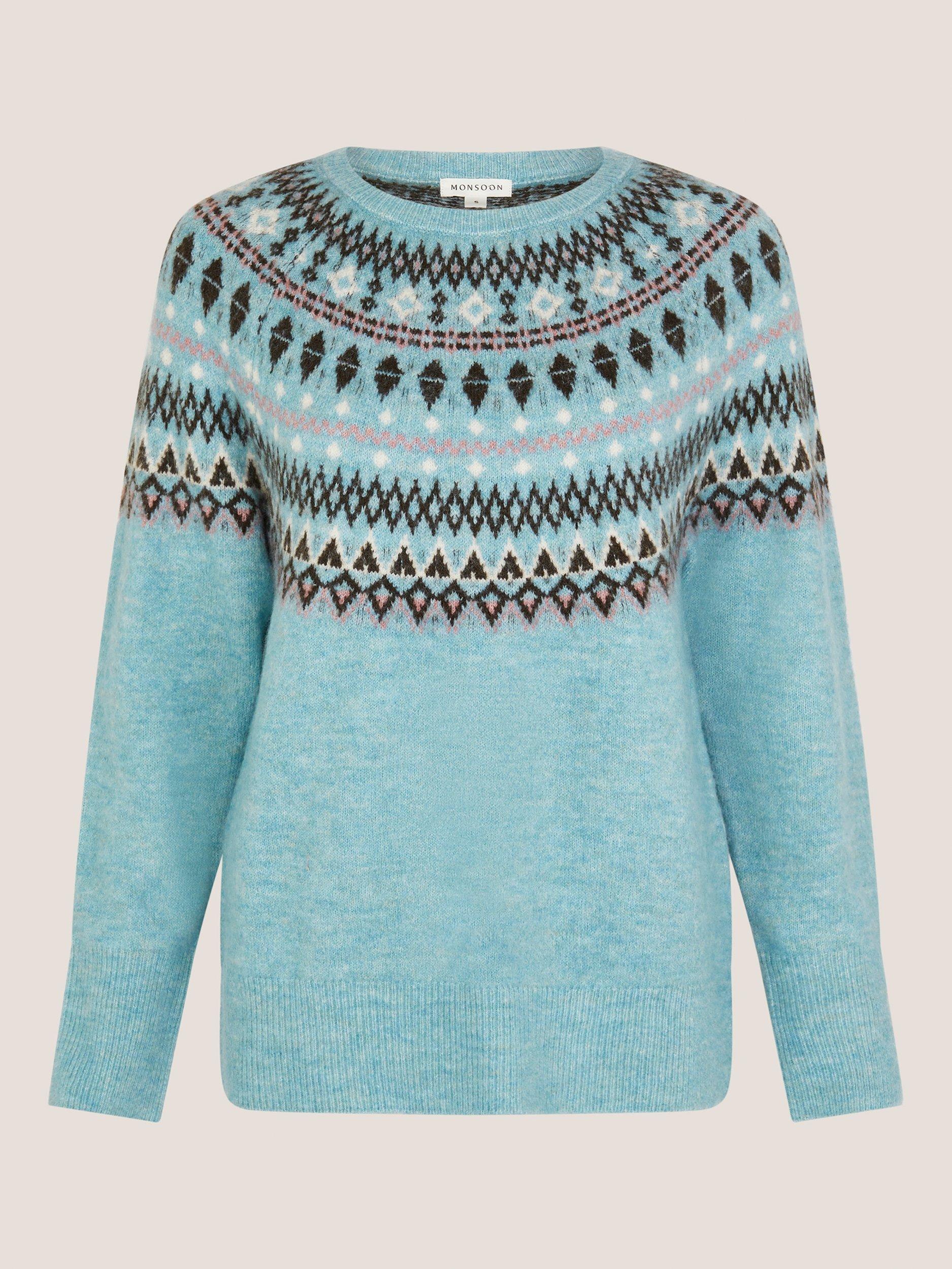 Product image 5 of 5, which shows Monsoon Fran Fair Isle Jumper, Blue, S