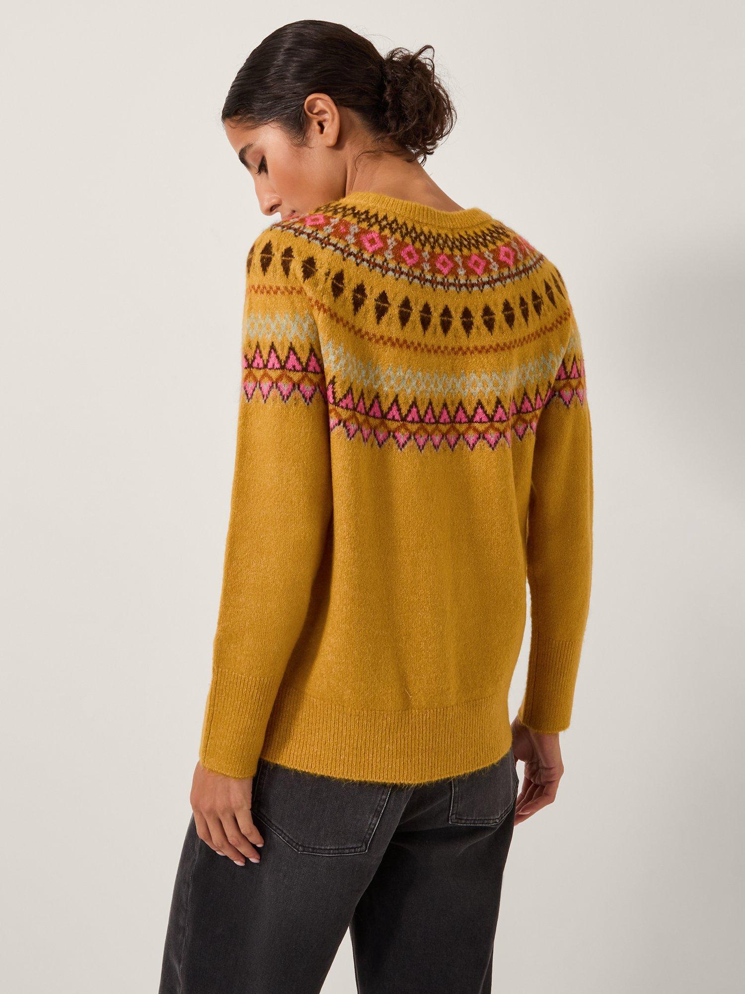 Product image 2 of 5, which shows Monsoon Fran Fair Isle Jumper, Ochre, L