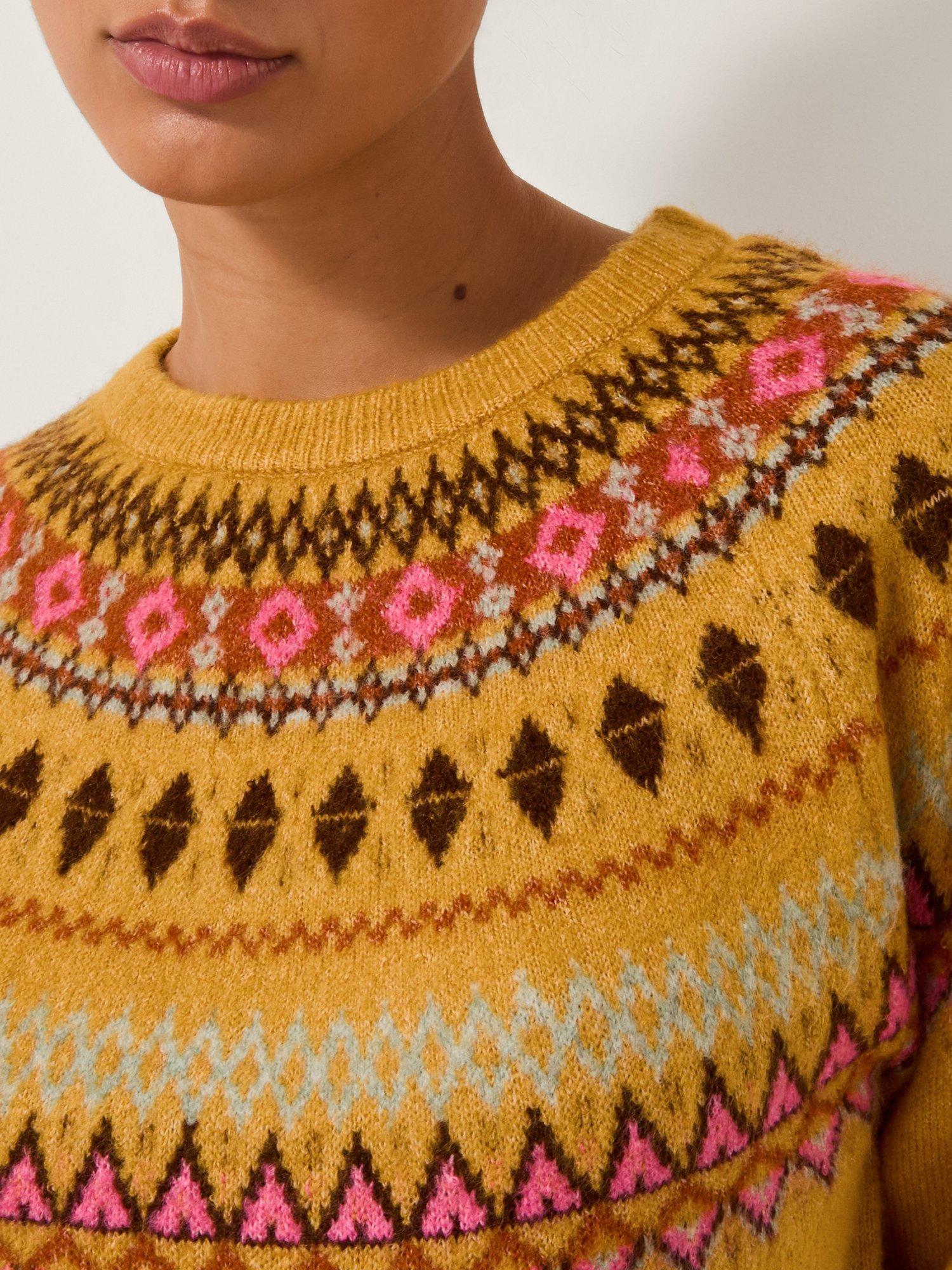 Product image 4 of 5, which shows Monsoon Fran Fair Isle Jumper, Ochre, L