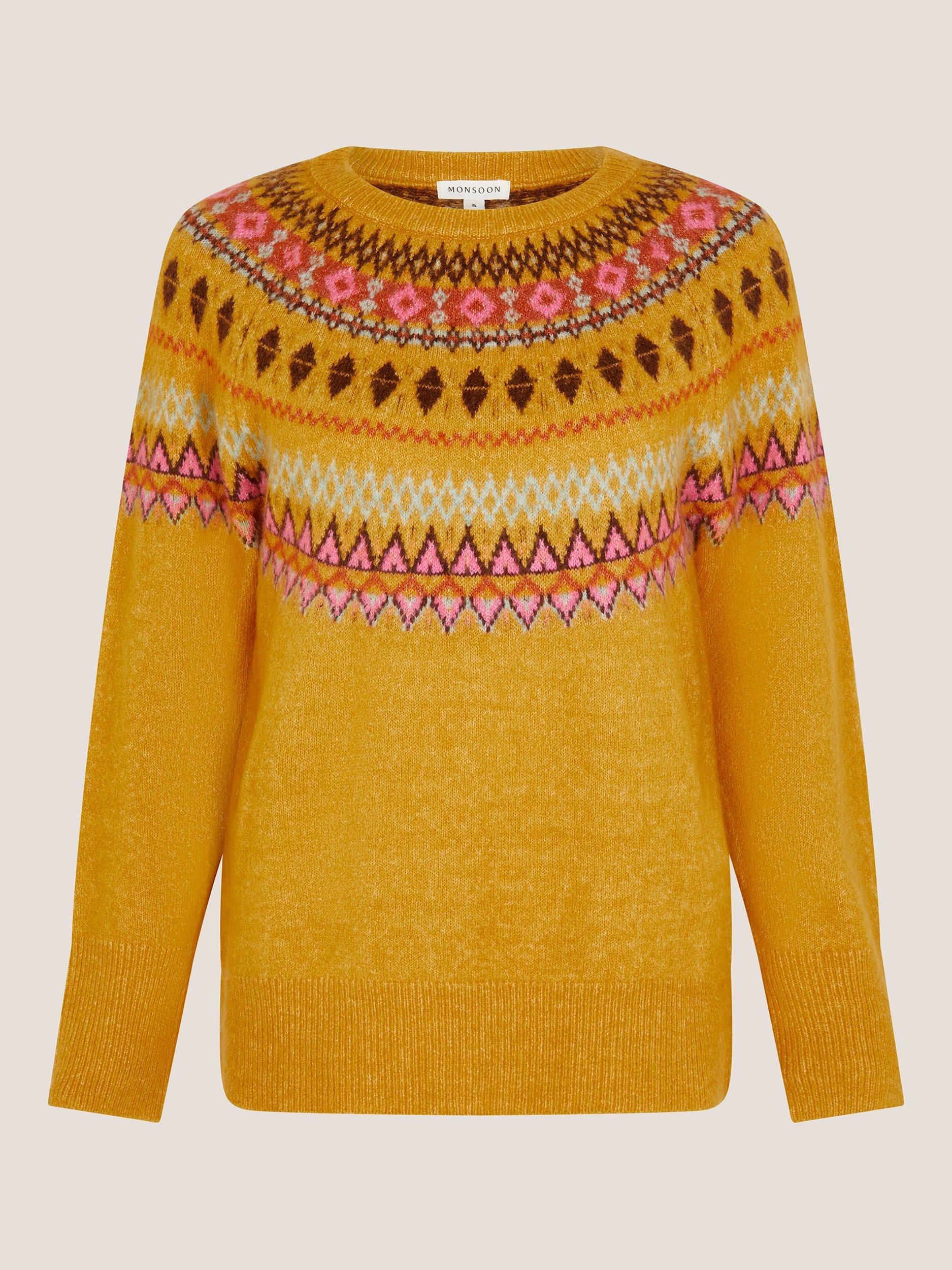 Product image 5 of 5, which shows Monsoon Fran Fair Isle Jumper, Ochre, L