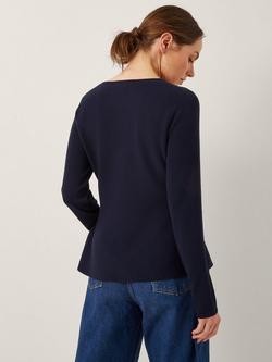 Monsoon Paula Peplum Bow Jumper, Navy - view 2, Navy