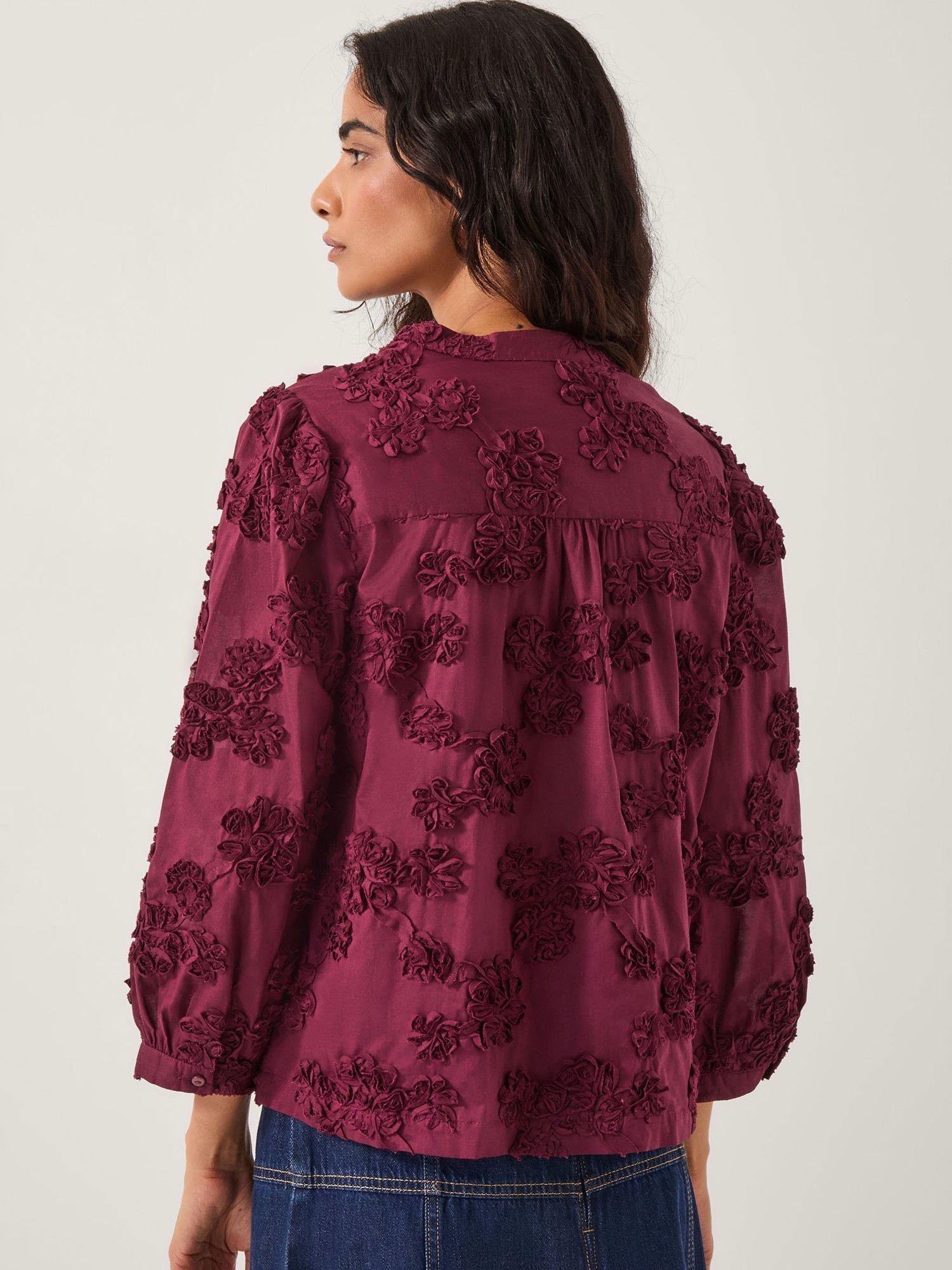 Product image 2 of 5, which shows Monsoon Blair Floral Appliqué Blouse, Cherry, XXL