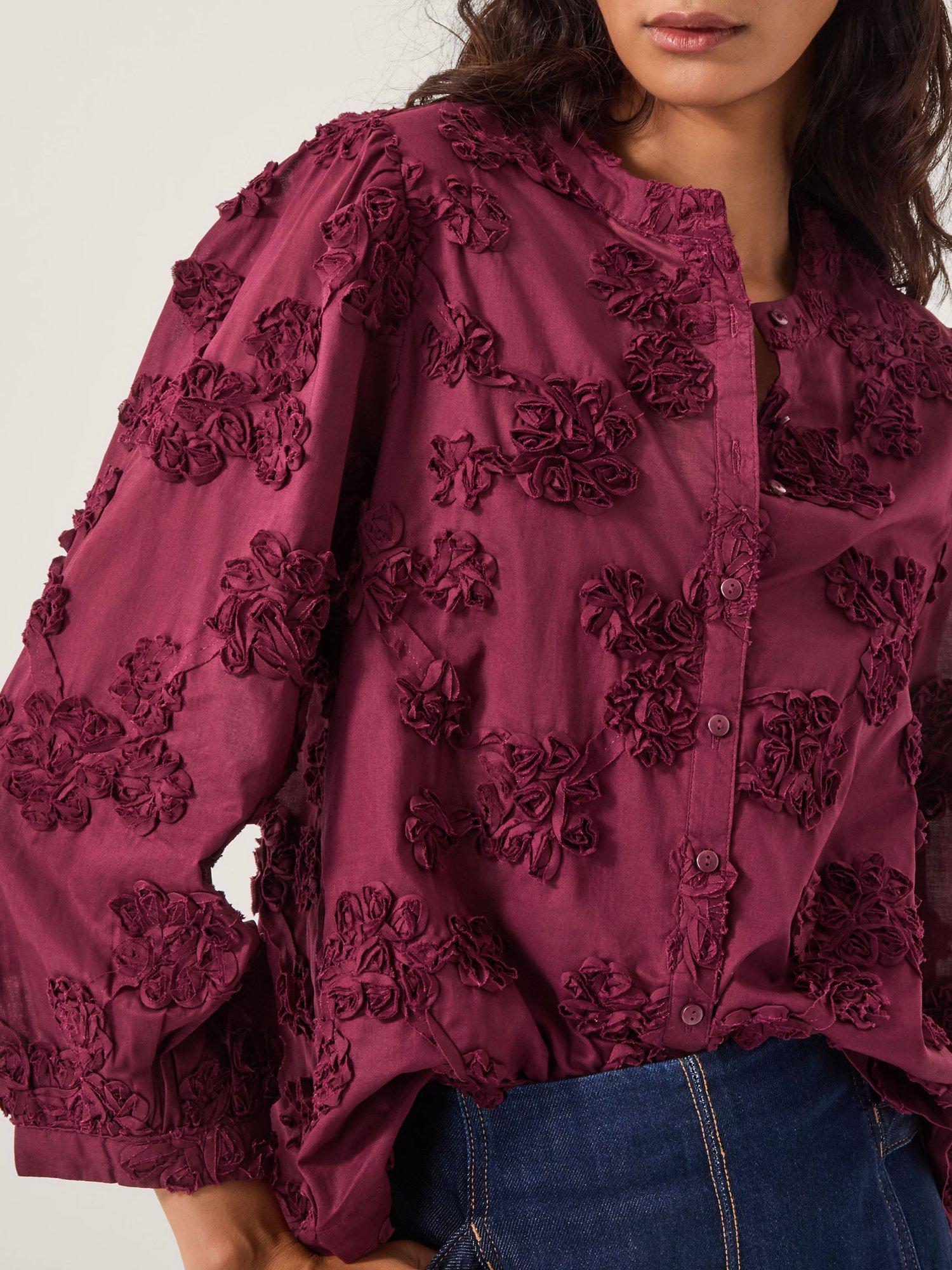 Product image 4 of 5, which shows Monsoon Blair Floral Appliqué Blouse, Cherry, XXL