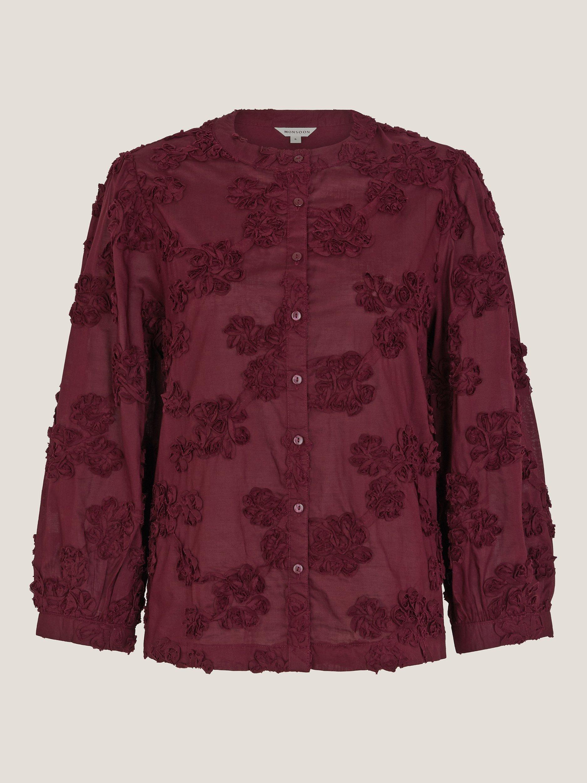 Product image 5 of 5, which shows Monsoon Blair Floral Appliqué Blouse, Cherry, XXL