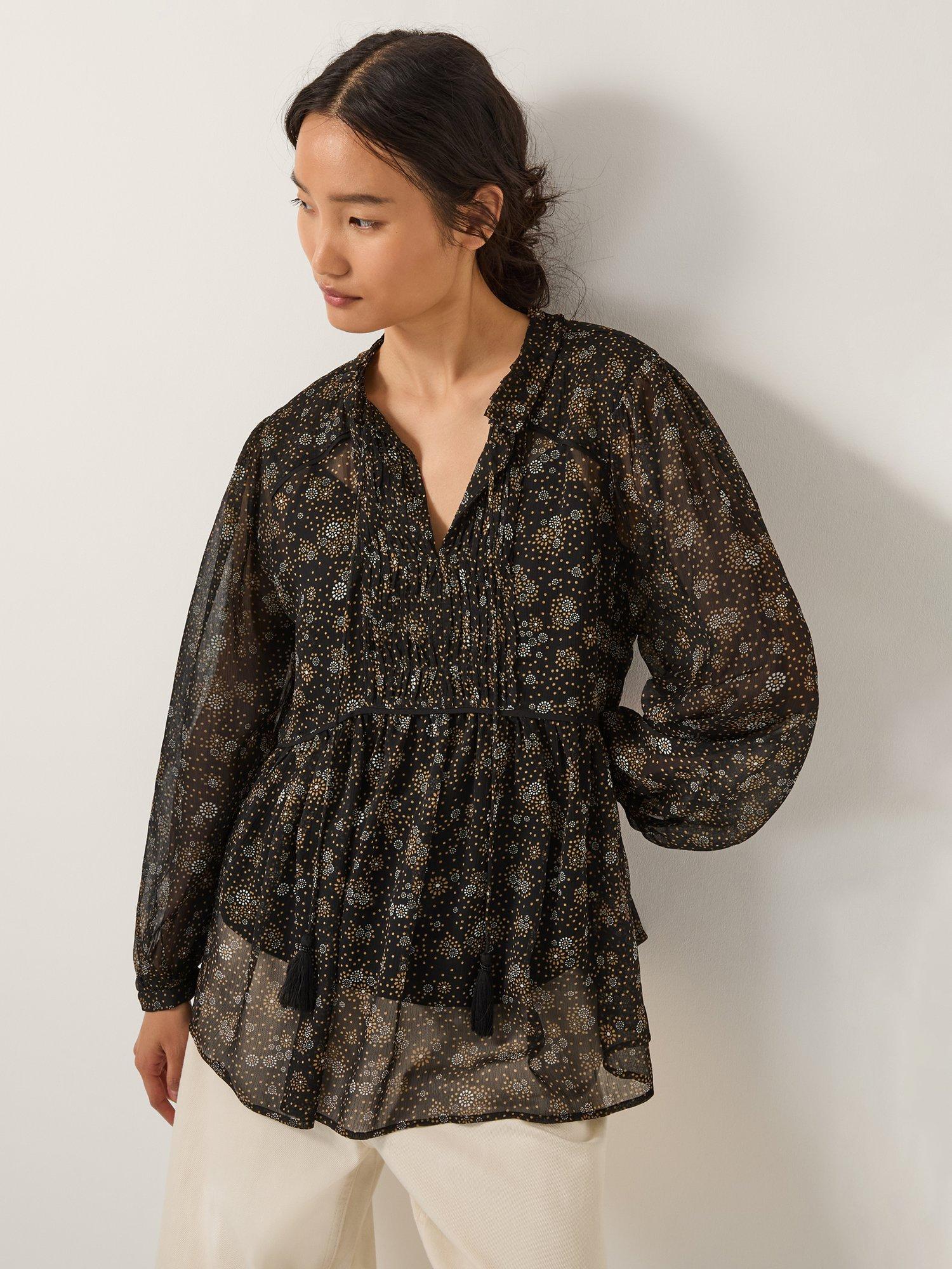 Product image 1 of 5, which shows Monsoon Clara Floral Top, Black, S