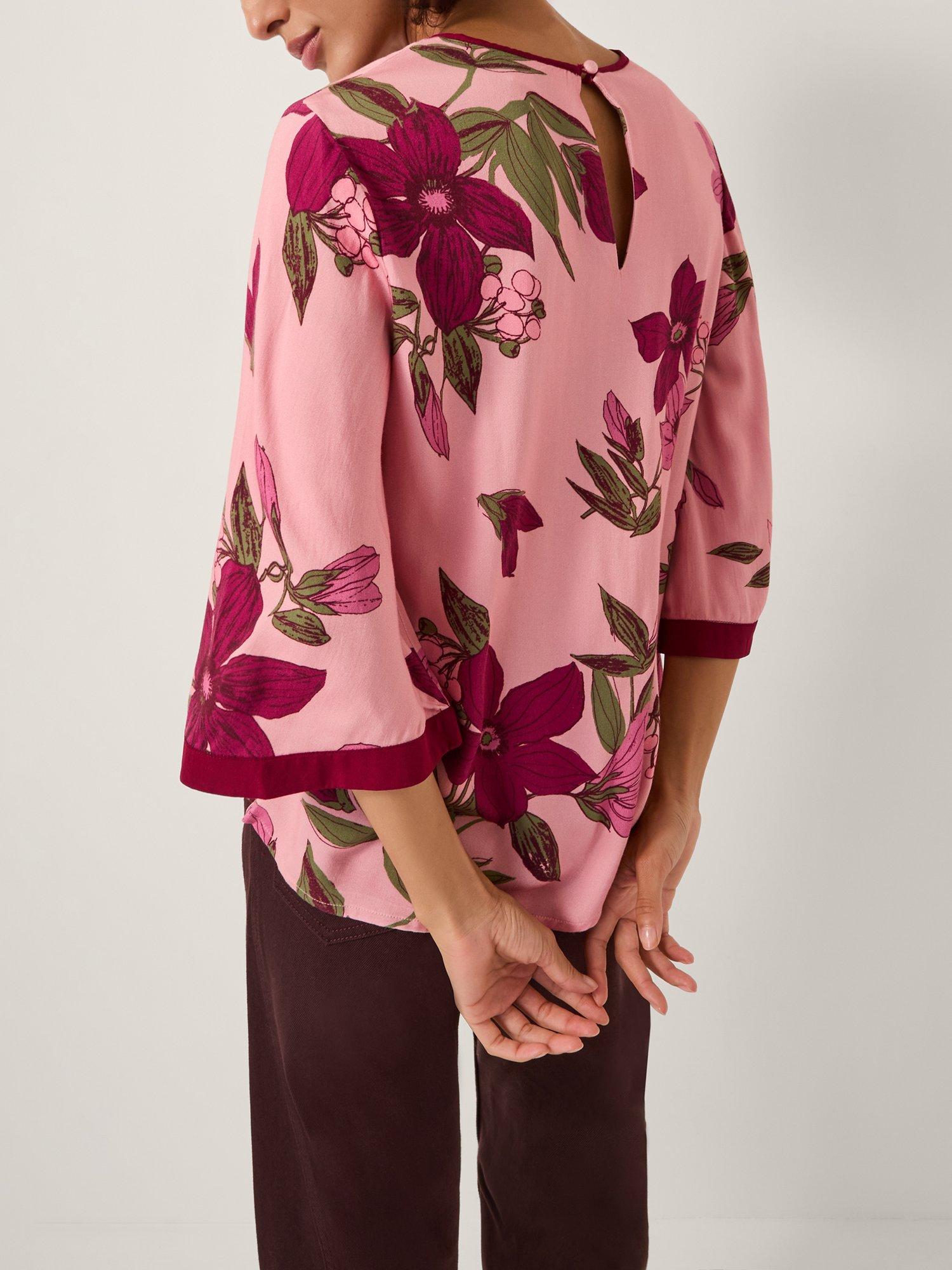 Product image 2 of 5, which shows Monsoon Clemmie Floral Print Top, Pink, 8