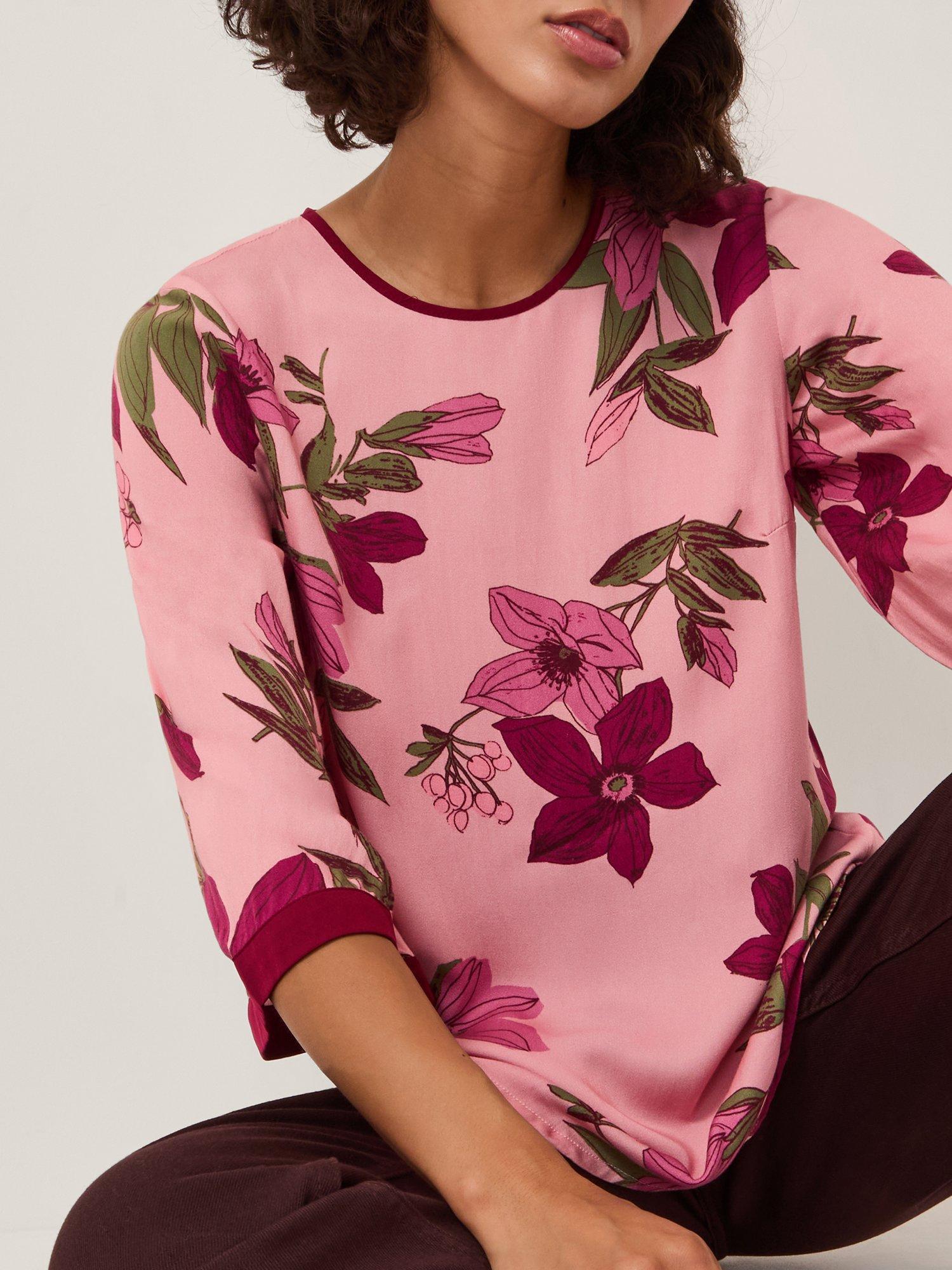 Product image 4 of 5, which shows Monsoon Clemmie Floral Print Top, Pink, 8