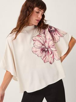 Monsoon Emilia Flower Cape Top, Cream, Cream