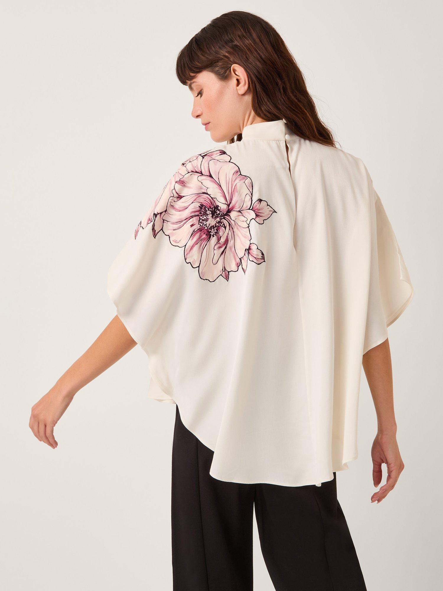 Product image 2 of 5, which shows Monsoon Emilia Flower Cape Top, Cream, S