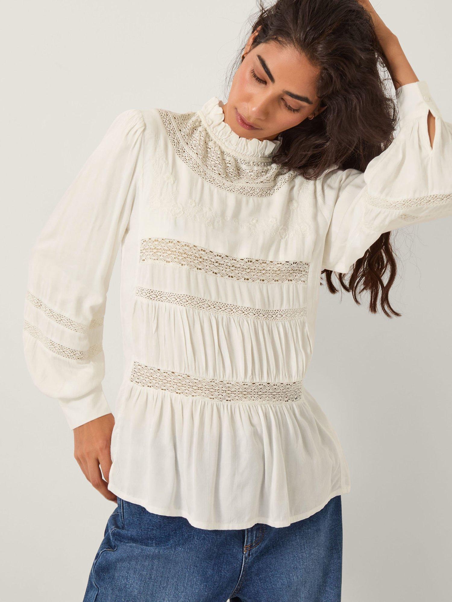 Product image 1 of 5, which shows Monsoon Lila Lace Top containing LENZING™ ECOVERO™ Viscose, Ivory, 8