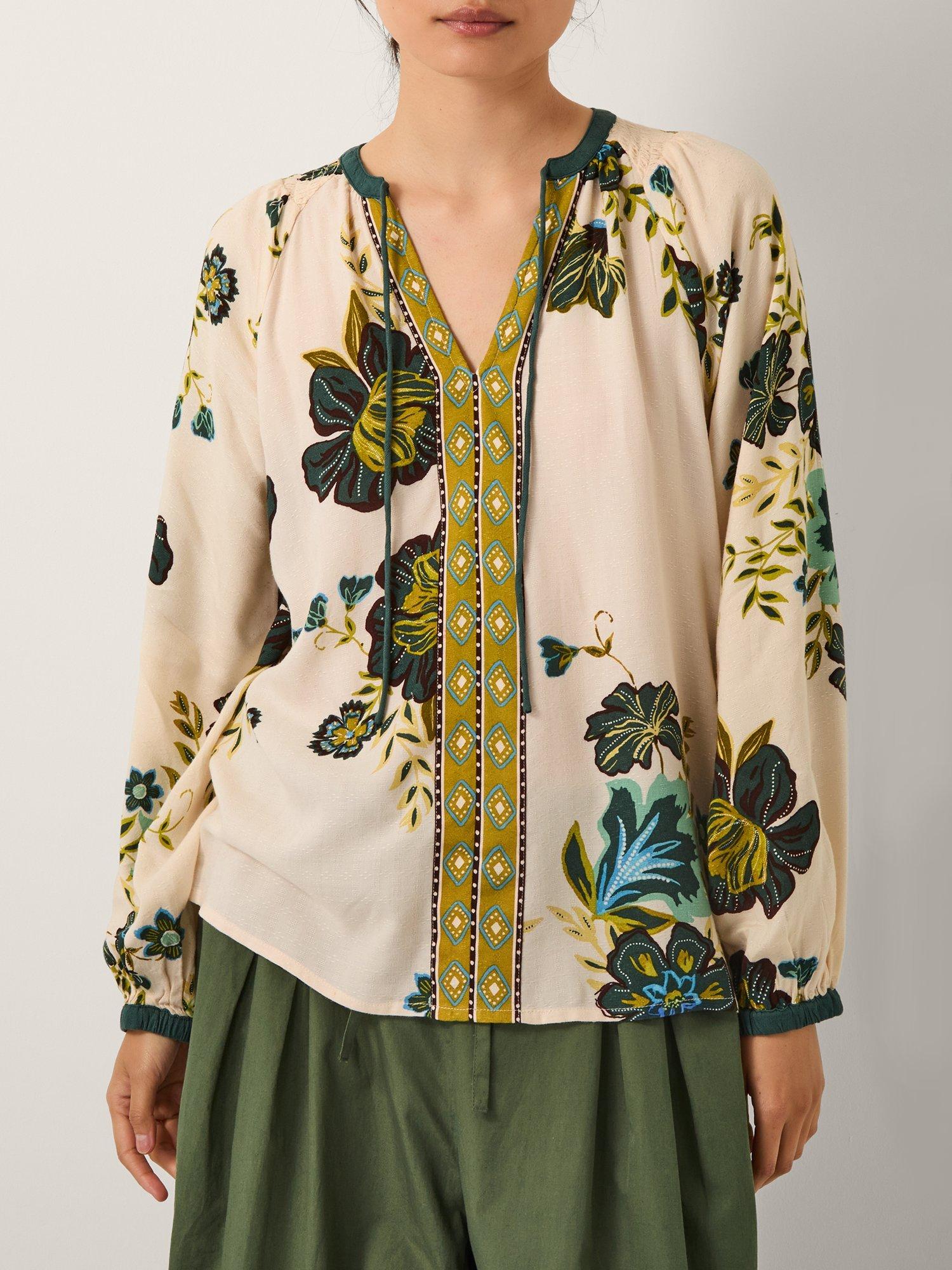 Product image 4 of 5, which shows Monsoon Zenya Floral Print Blouse, Green, S