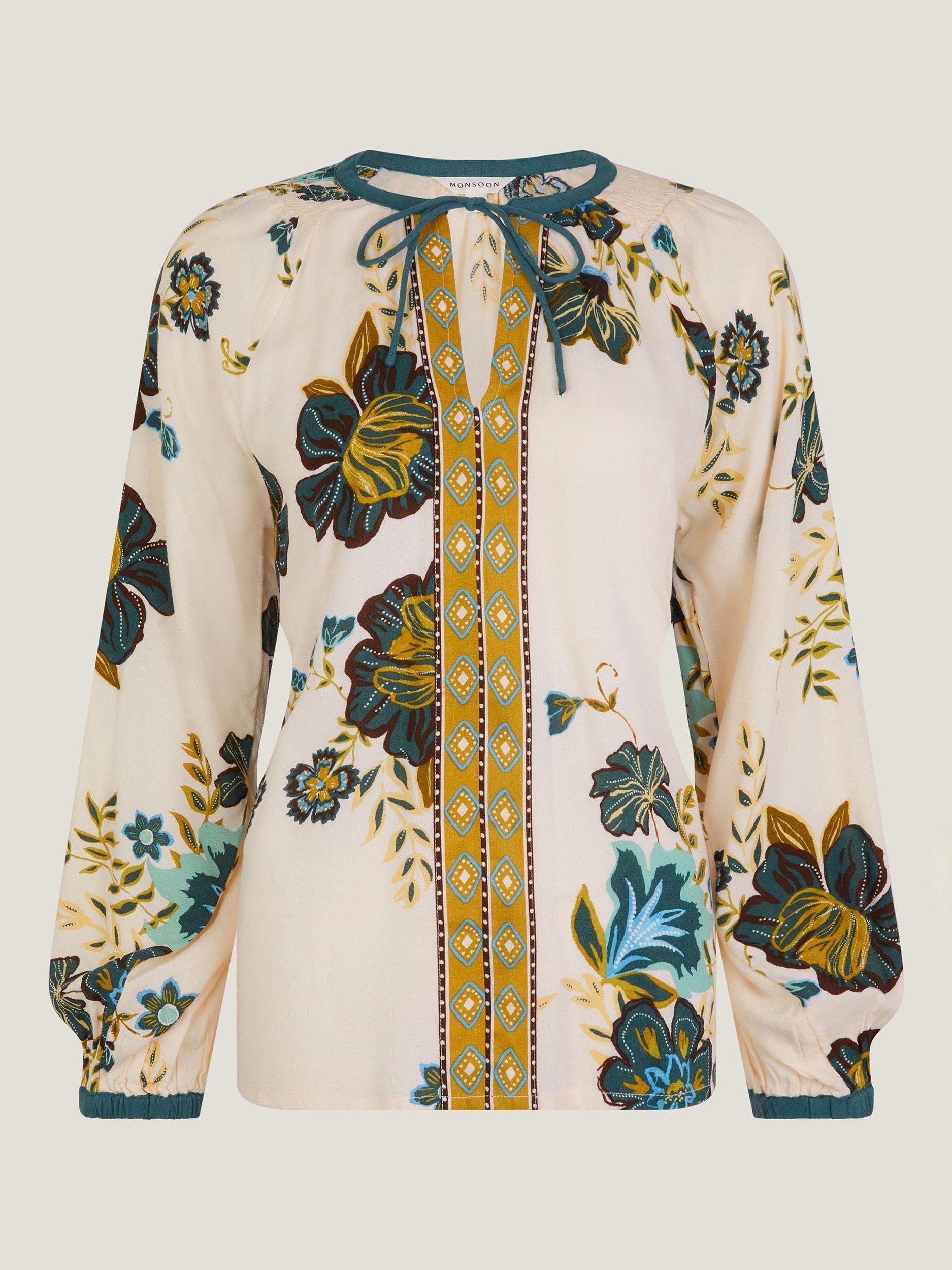Product image 5 of 5, which shows Monsoon Zenya Floral Print Blouse, Green, S