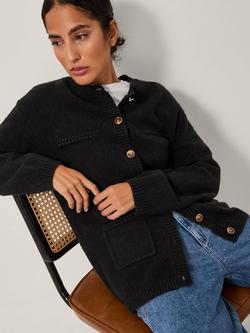 Monsoon Bella Braid Pocket Cardigan, Black, Black